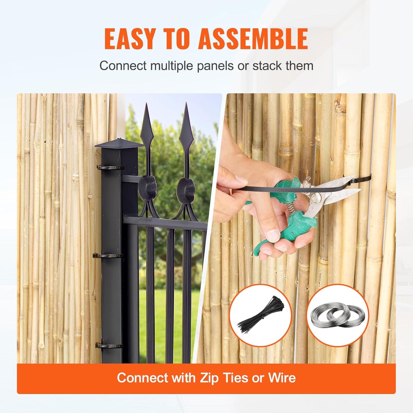 VEVOR Natural Rolled Bamboo Fence, Eco-Friendly Privacy Screen 4 ft H x 8 ft L x 0.75 in D, Decorative Bamboo Fence for Garden, Backyard, Balcony, Patio, Pool Side