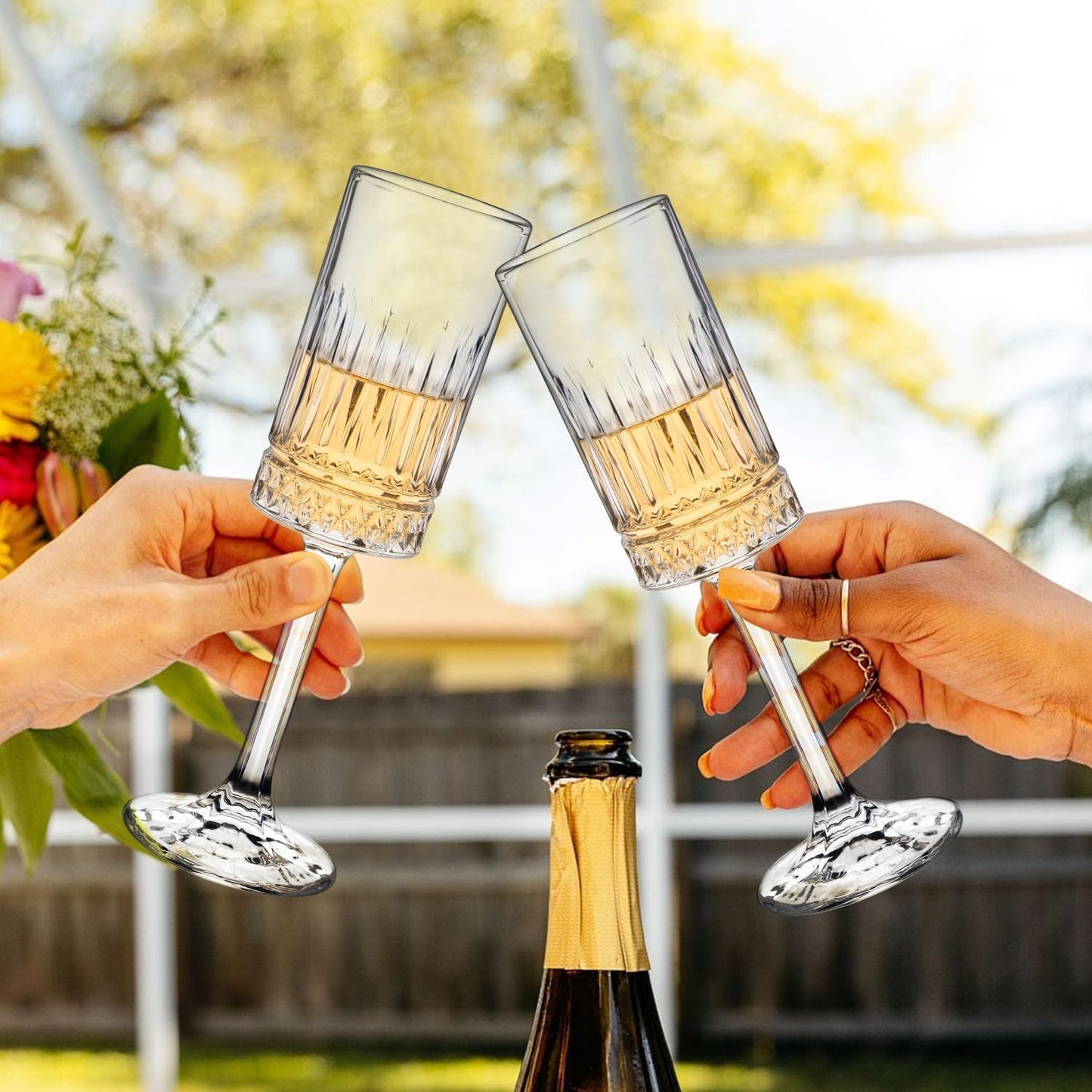 Champagne Flutes Set of 6, 7oz Square Champagne Glasses, Lead-Free Crystal Champagne Flute Glass, Unique Gift for Birthday, Wedding, Anniversary