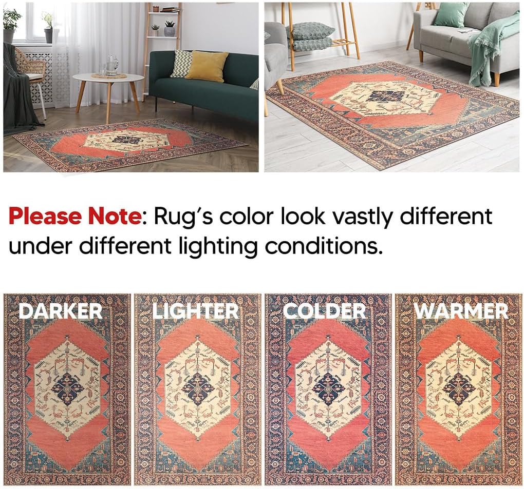 Keen Home Design 9x12 Rug - Machine Washable Area Rug with Non-Slip Backing, Ideal for Living Room, Dining Room, Bedroom - Vintage, Easy Clean, Durable, Low Pile Rug - (9' x 12')