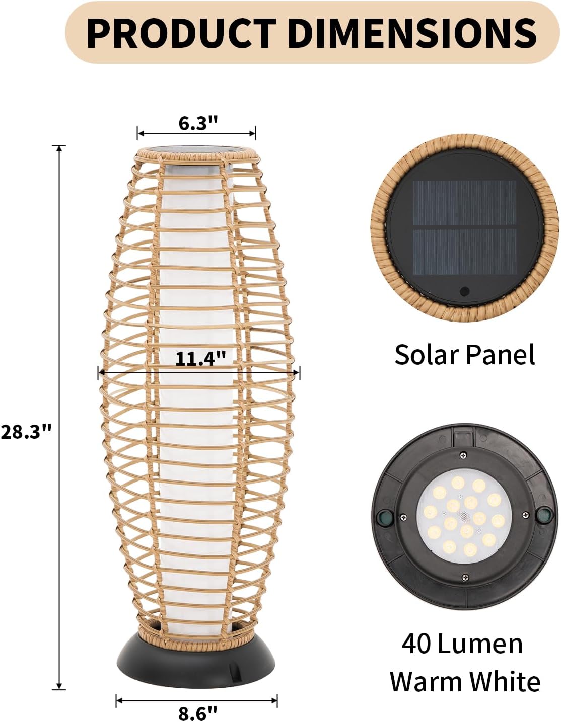 Outdoor Floor Lamp Solar Powered Lantern Waterproof Outdoor Lamps Wicker Patio Lights for Garden Deck Backyard Decor