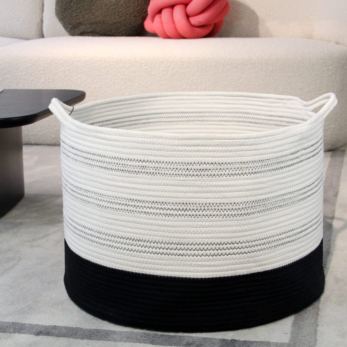 Casaphoria XXXLarge Cotton Rope Basket 22" X 22"X 14" Blanket Basket for Living Room Woven Basket