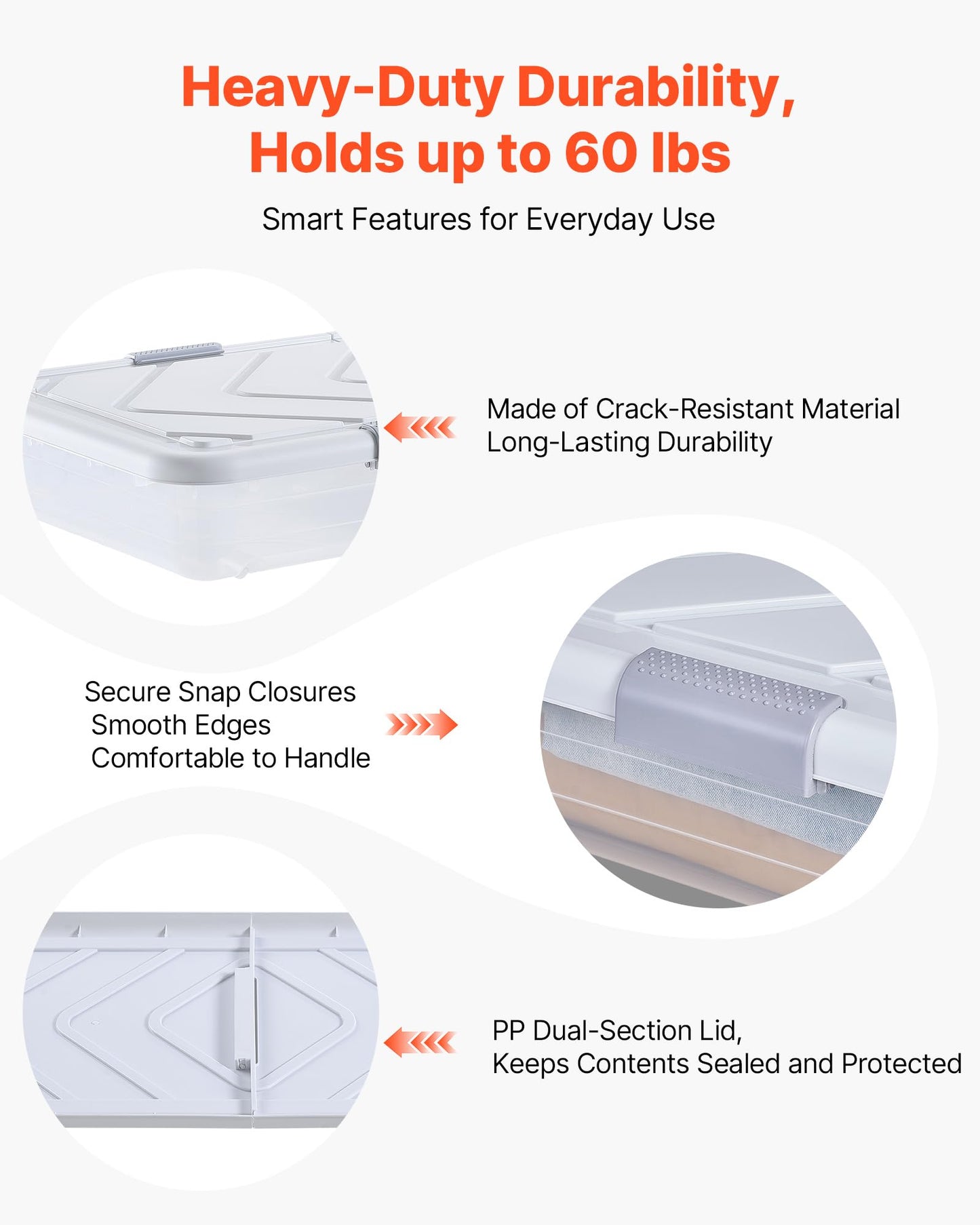 VEVOR Under Bed Storage with Wheels, 39.8 x 20.1 x 5.9 inch Underbed Containers, Underbed Shoes