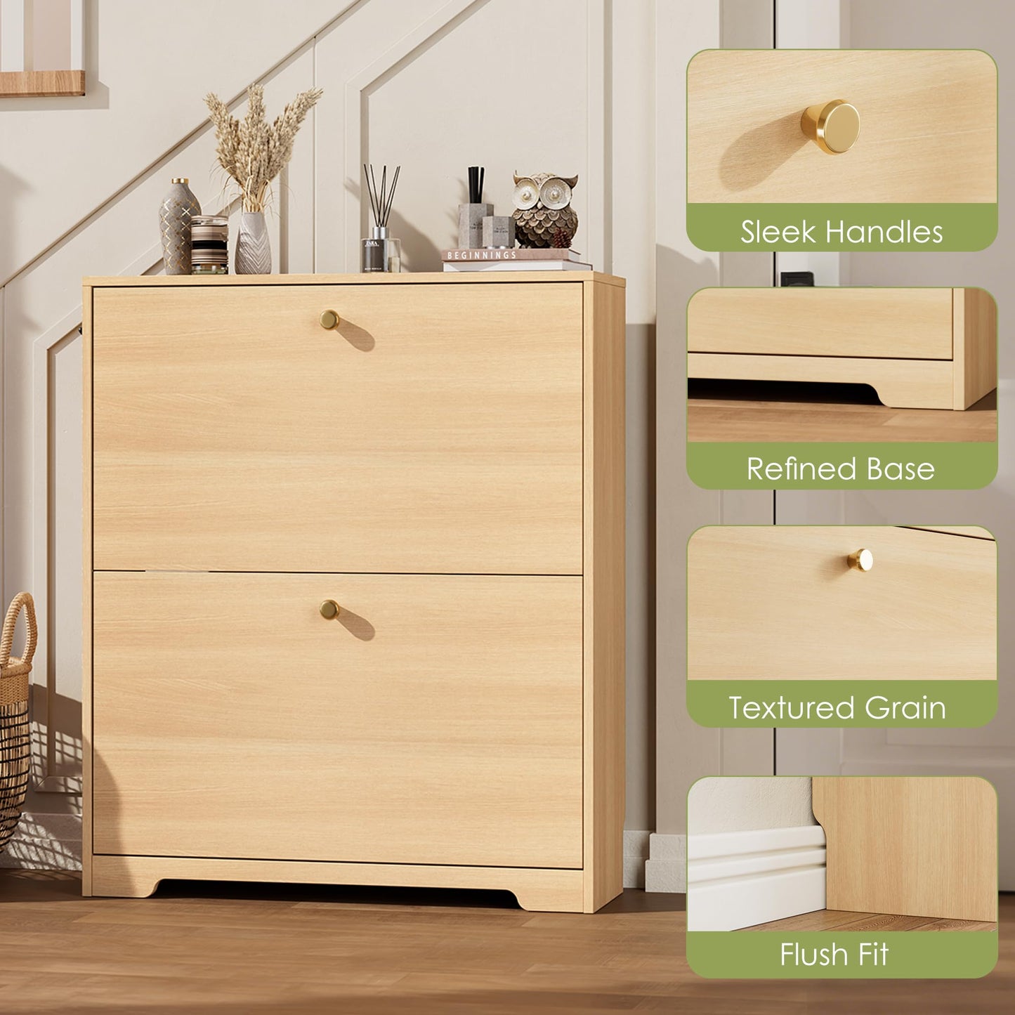 Nicetree Shoe Storage Cabinet with 2 Flip Drawers, Slim Shoe Cabinet, Hidden Shoe Rack Cabinet