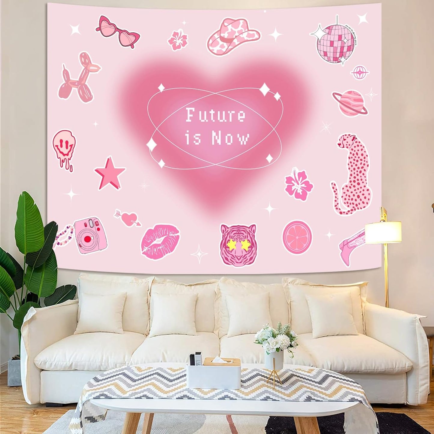 Lunerfex Y2K Tapestry Pink Wall Tapestry, Cute Tapestries for Bedroom Funny Tapestries Wall Hanging for Bedroom Living Room Decor Pink-4 44"x60"