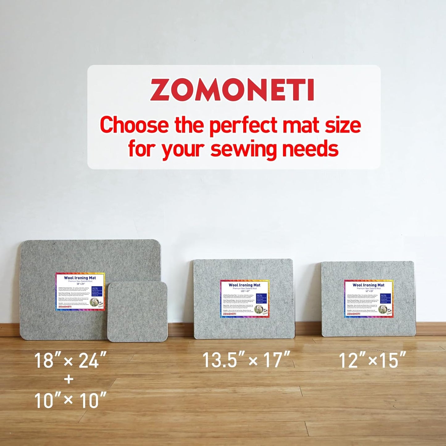 ZOMONETI 24" x 18" + 10" x 10" Wool Pressing Mat 100% New Zealand Felted Wool Ironing Mat Pad Blanket for Quilter, Sewing, Quilting Supplies and Notions