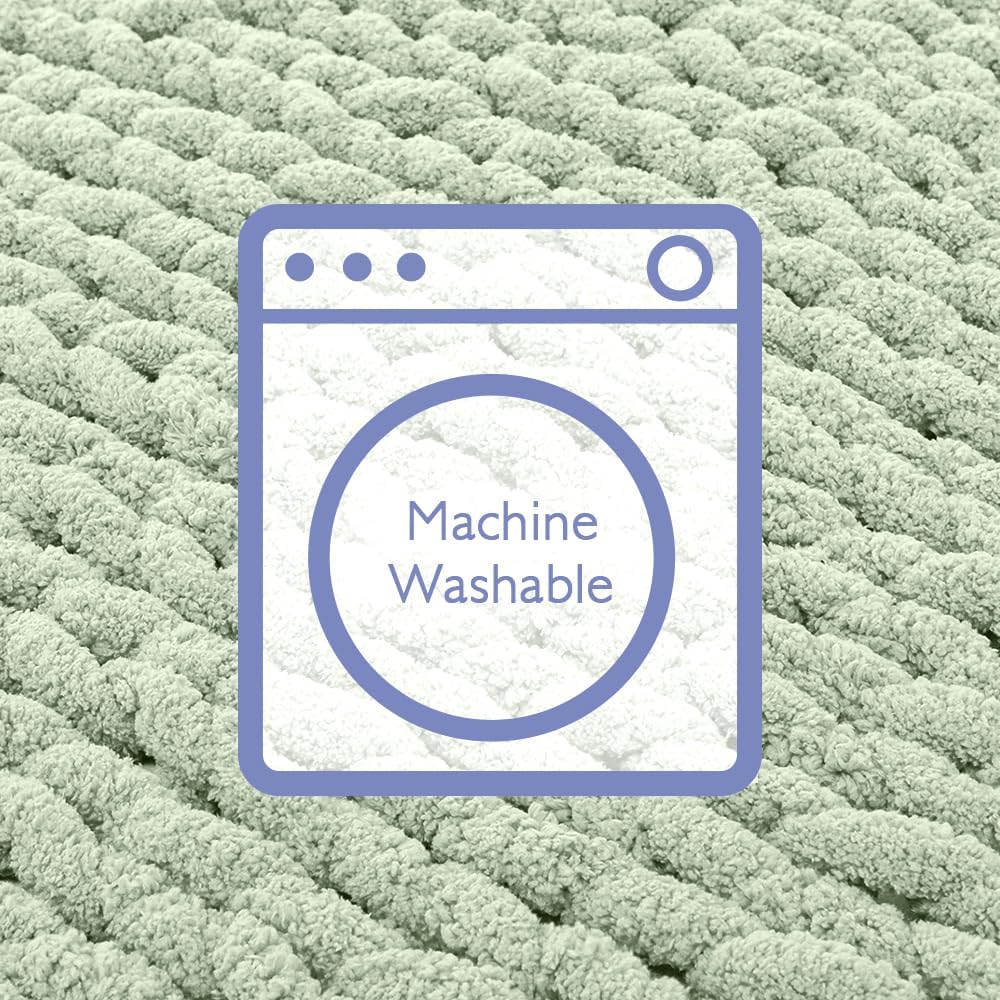 Bigacogo Chunky Knit Throw Blanket for Couch, 40x40 inches, 100% Hand Knitted with Thick Jumbo Chenille Yarn, Cozy Soft Large Rope Knot Cable Crochet Blankets for Sofa Bed Living Room, Sage Green