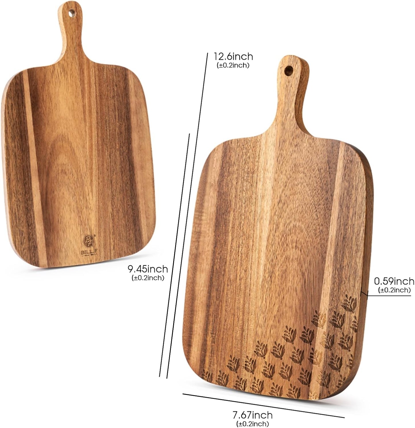 Acacia Wood Cutting Board - Wooden Kitchen Cutting Board for Meat, Cheese, Bread,Vegetables &Fruits- Charcuterie Board Cheese Serving Board with Handle,12" x 7”