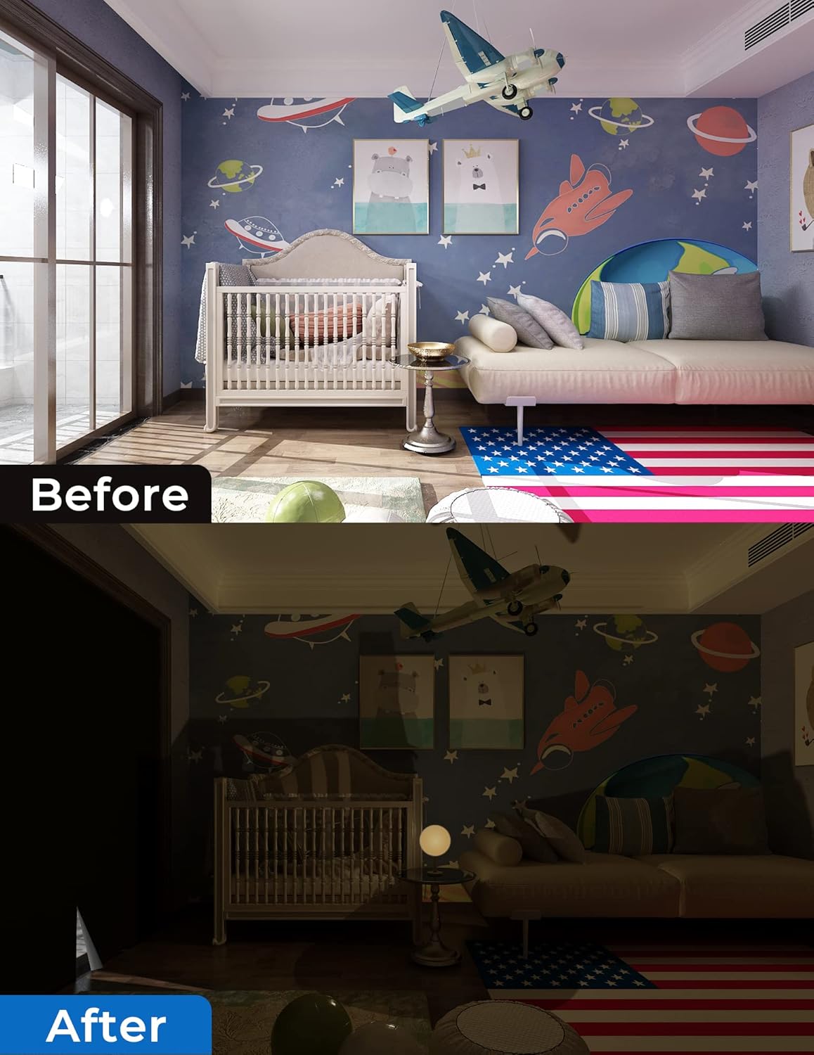 Sumobaby Blackout Curtains for Bedroom 63"x70"Portable Black Out Window Cover with Heat-Resistant Hook&Loop Tape,100% Blackout Shades No Drill Blinds for Windows DIY Cut Fit for Nursery,TV Room(Black)