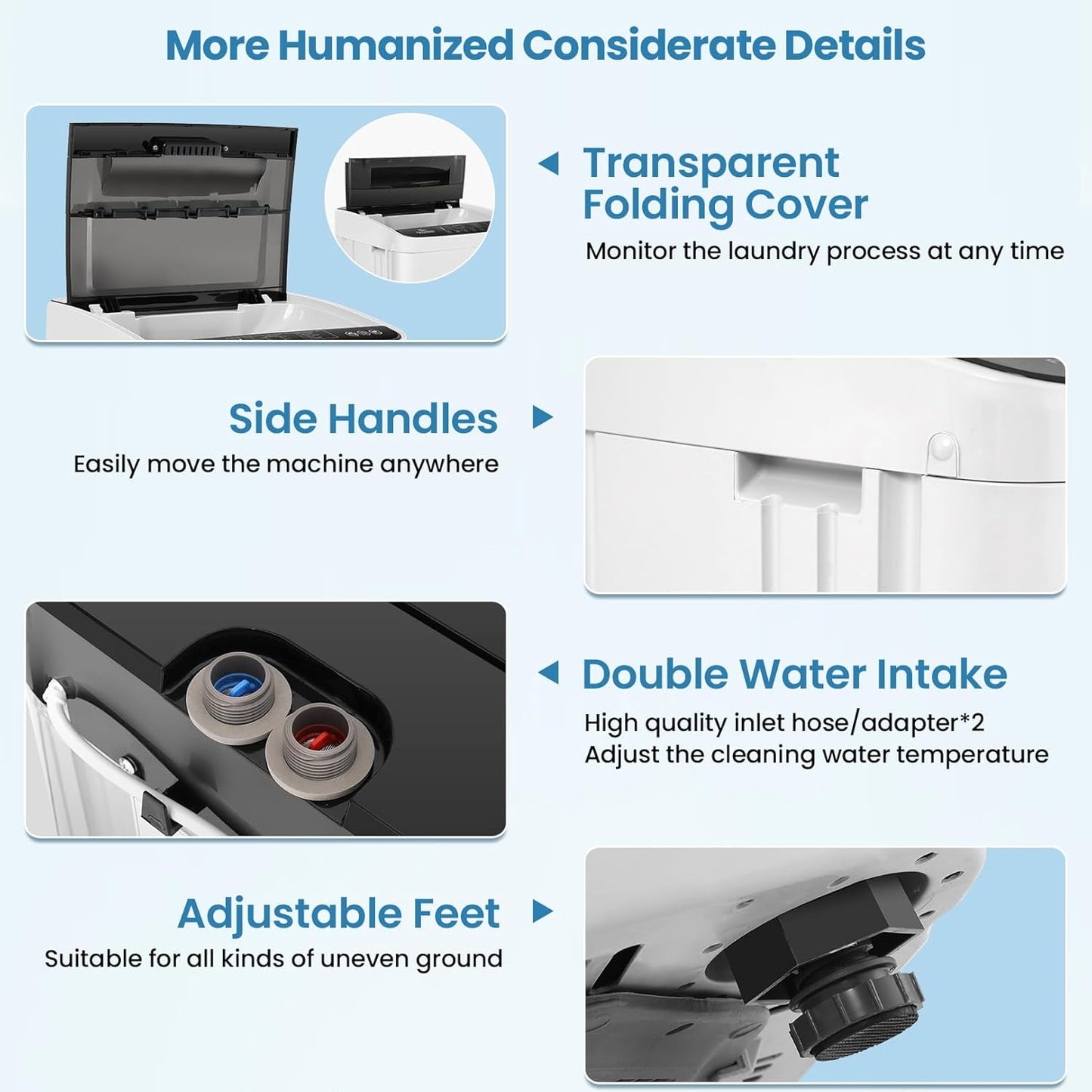 Nictemaw Portable Washing Machine 20Lbs Capacity Portable Washer with Drain Pump 2.8Cu.ft Full-Automatic Compact Washer Machine with 4 Program 4 Water Level 3 Water Temp for Apartment, RV, Dorms