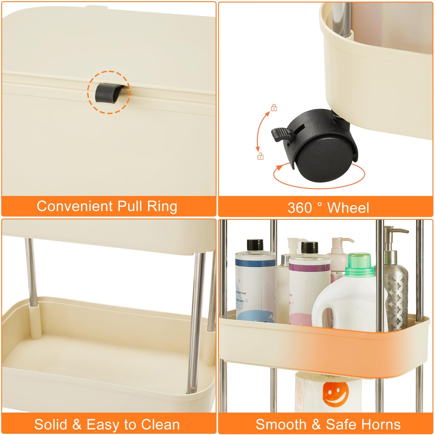 VECELO Kitchen Trash Can with Lid, Garbage Bin with Storage Rack, Dog Proof Narrow Waste Basket for