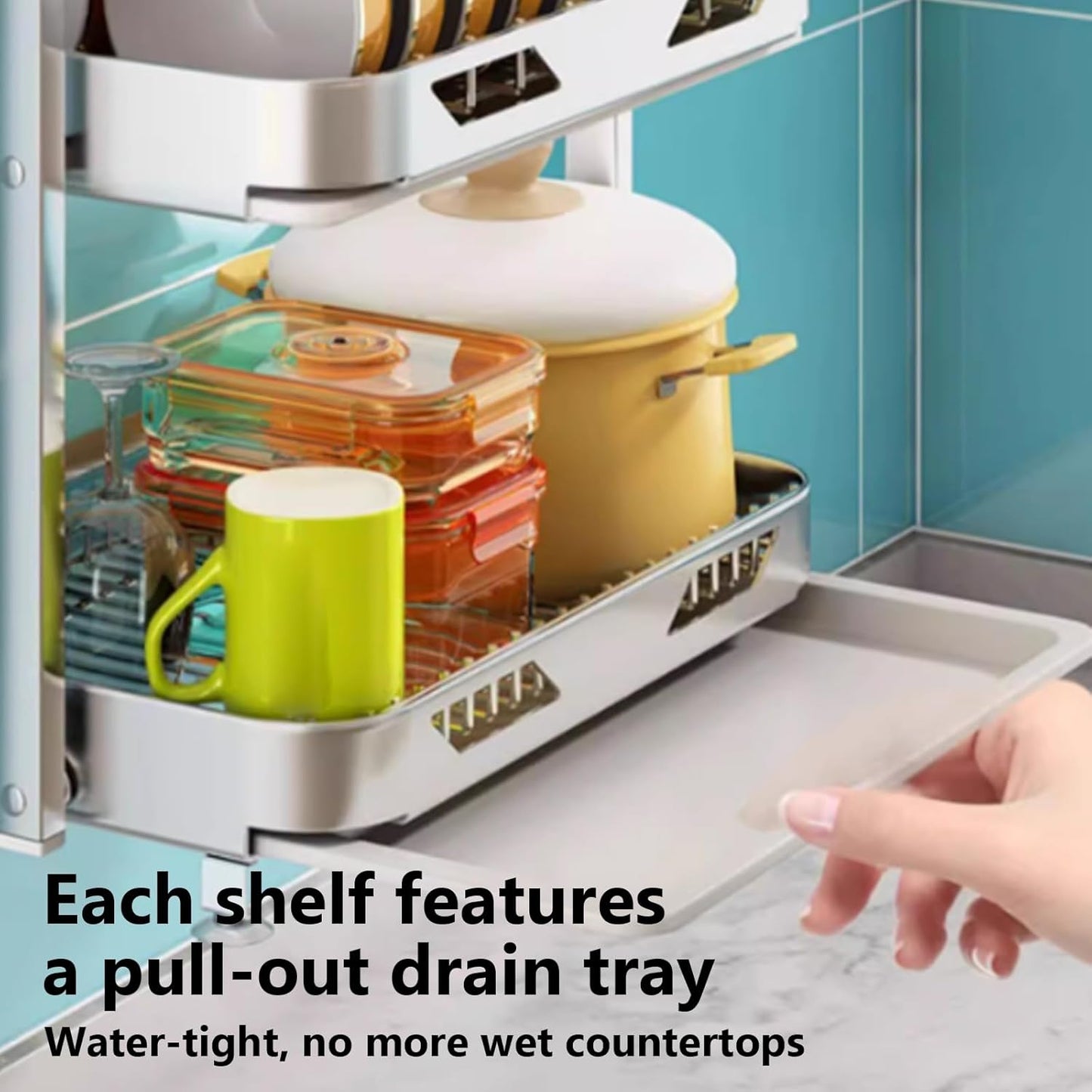 Dish Drying Rack with Drain Board - Rustproof Stainless Steel Dish Rack with Utensil Holder,Dish Racks for Kitchen Counter Over Sink,Over-Sink Drying Rack(Countertop,Third Floor)