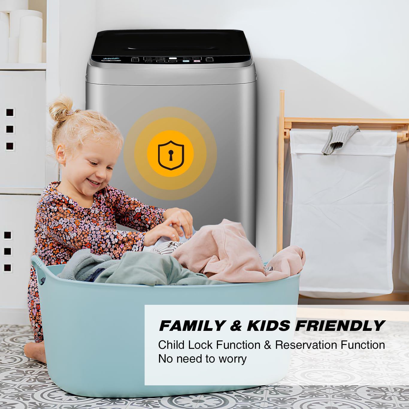 Portable Washing Machine 2.3 Cu. Ft. Full-Automatic Compact Washer Machine for Apartment, 10 Wash Program Small Portable Washer for Dorm, Apartment, RV, Home, Silver