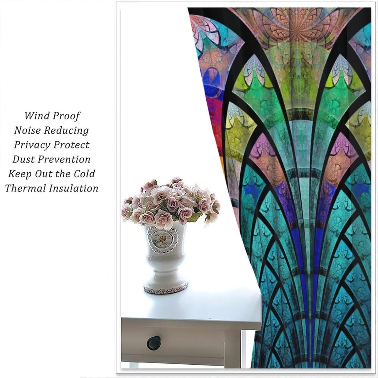 Stained Glass Curtains,Retro Design Style Colorful Abstract Art Home Decor Drapes for Bedroom Living Room Kitchen Window Treatment 2 Panels Set Total Size 63" W X 63" L Inch