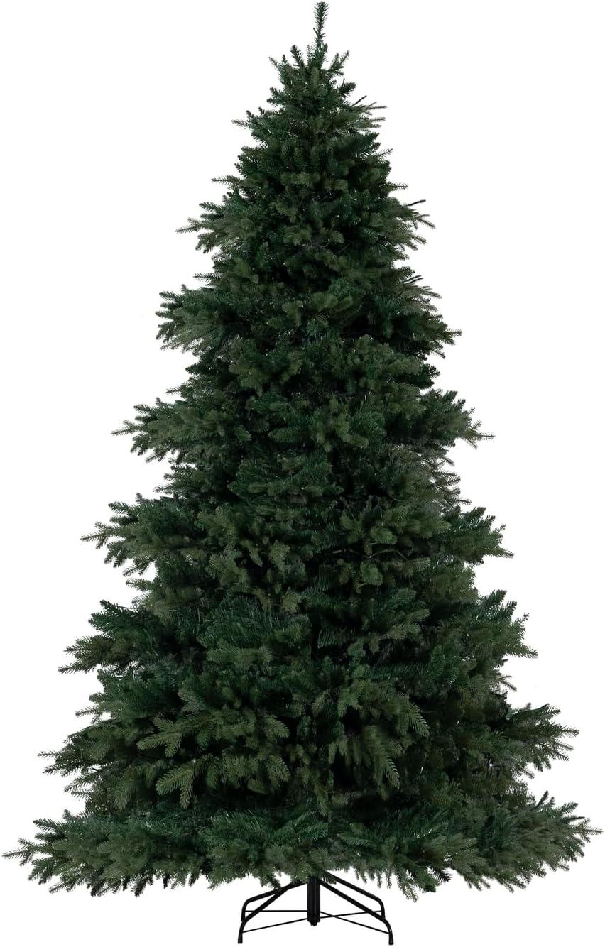 Naomi Home 7.5ft Rustic Christmas Tree with Lights, Realistic Classic Prelit with 3661 Branch Tips, 800 Warm Lights and Metal Stand, Aritificial Tree
