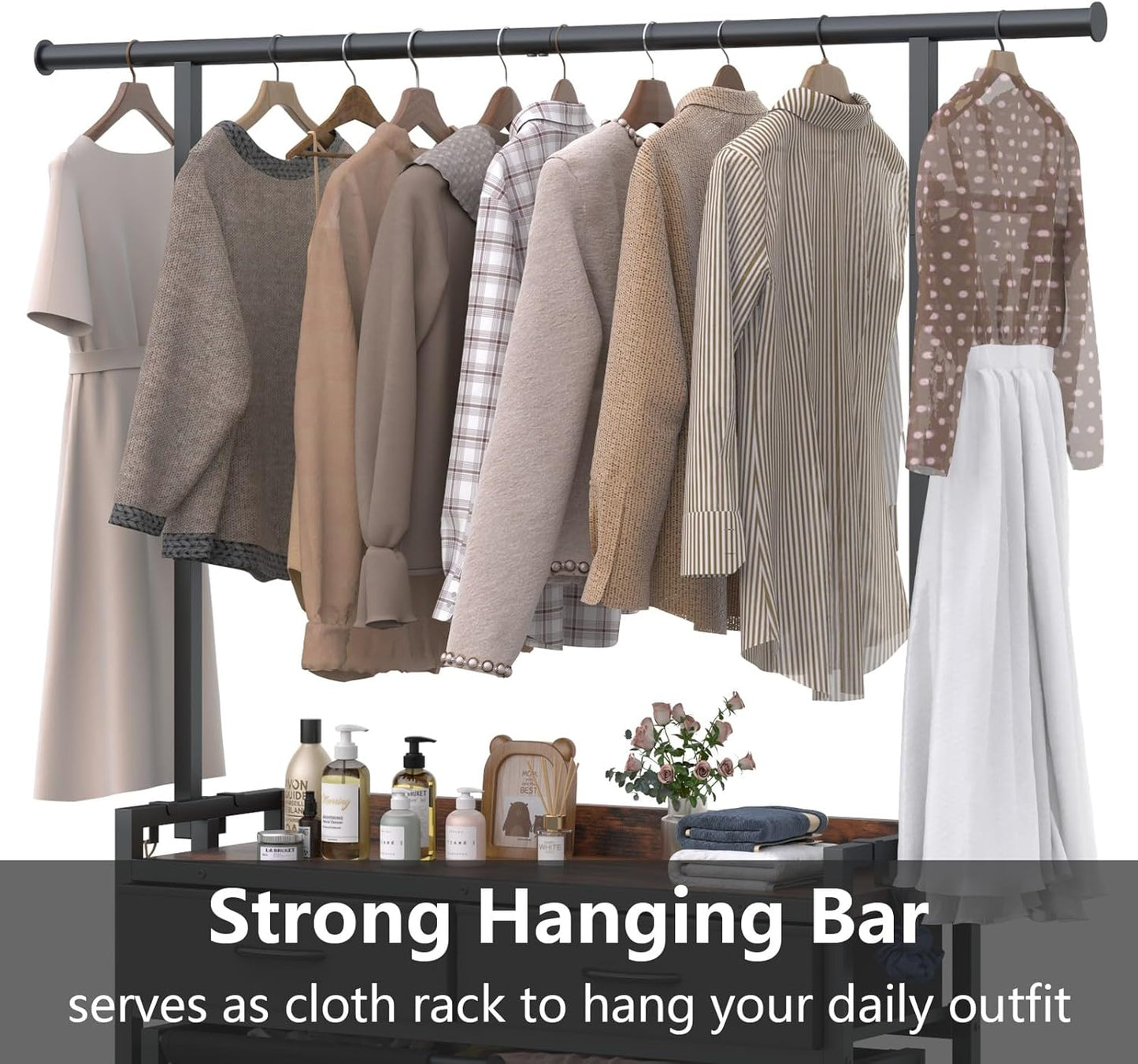 Laundry Sorter Hamper with Hanging Cloth Rack, Laundry Basket with 3 Section Pull-Out Rolling Bags, Laundry Sorter for Organization and Storage with 2 Drawers for Laundry Room (Vinatge Brown)