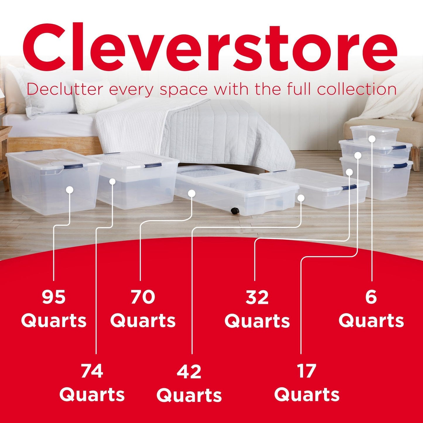 Rubbermaid Cleverstore Clear 32 Qt, 6 Pack Stackable Plastic Storage Bins with Lids, Great for