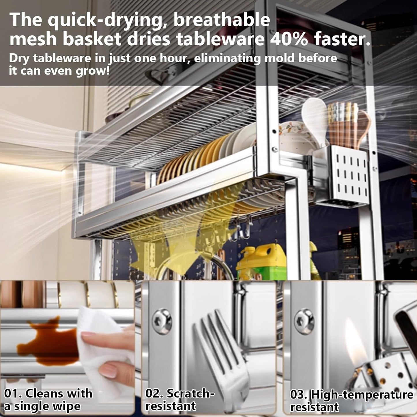 Kitchen Sink Rack Sink Above The Dish Drain Dish Washing Rack Stainless Steel Multifunctional Dish Storage Rack,Over The Sink Drying Rack for Dishes(1,75cm/29.5in)