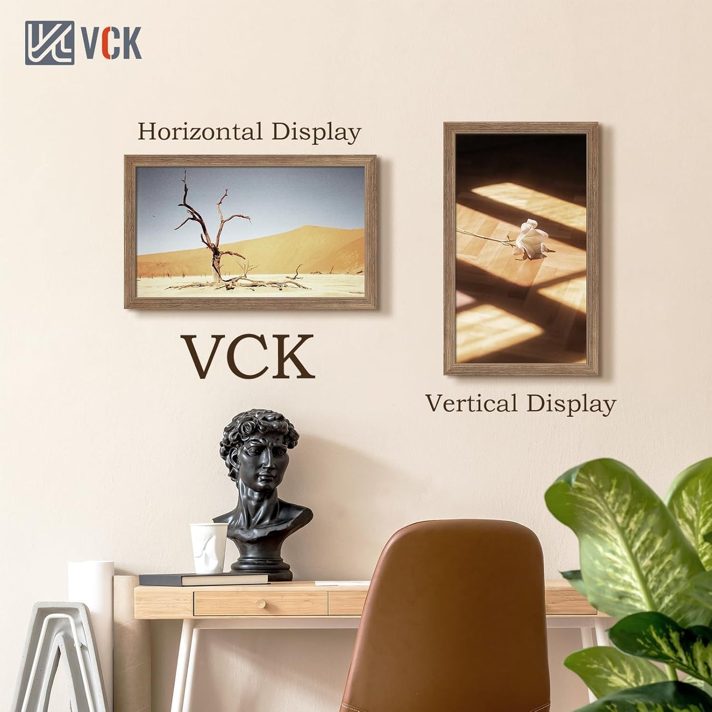 VCK 14x24 Frame Set of 3 - Brown Walnut, Natural Textured Solid Wood Picture Poster Frame, Wall Gallery Frame