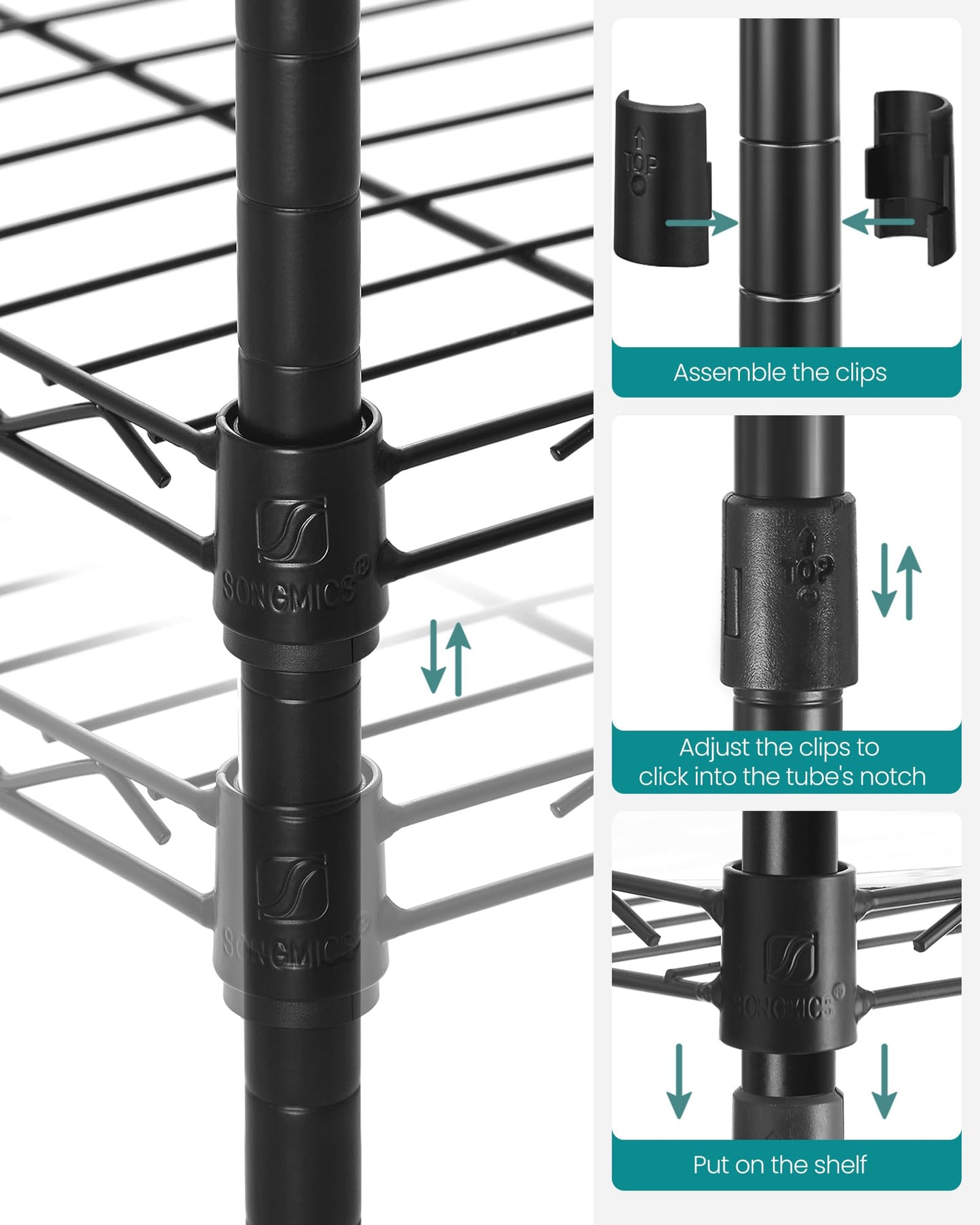 SONGMICS Storage Shelf, Bathroom Shelf, 5 Tier, Ink Black