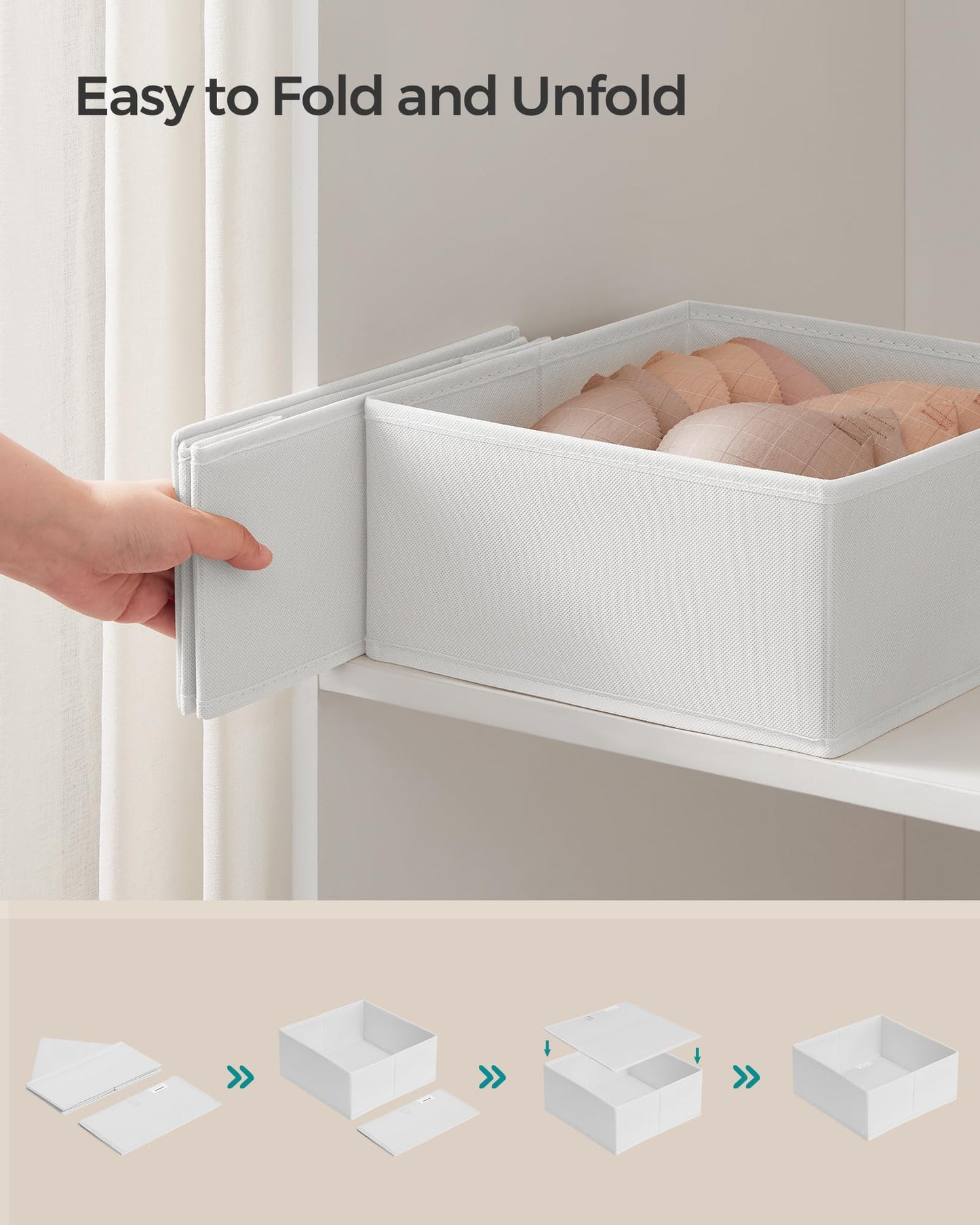 SONGMICS Drawer Organizer,Dresser Drawer Organizers, Set of 12, Foldable Fabric Storage Bins for