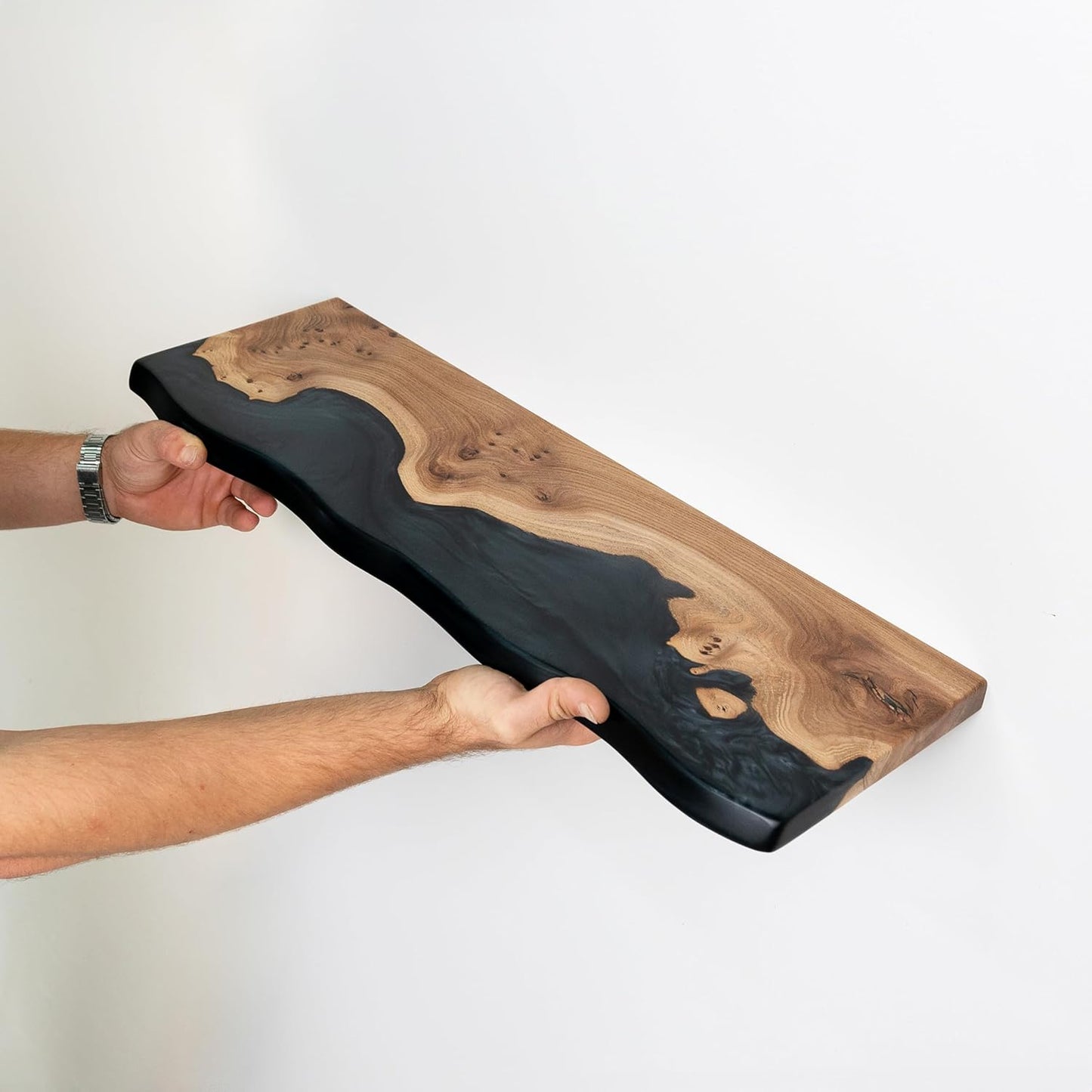 RWA Unique Live Edge Floating Shelf for Wall - Stylish Hanging Shelves for Room Wall Bedroom Bathroom Office Decor, Epoxy and Wood Wall Shelf Plank - Elegant Wall Mounted Shelves (black, 16x6")