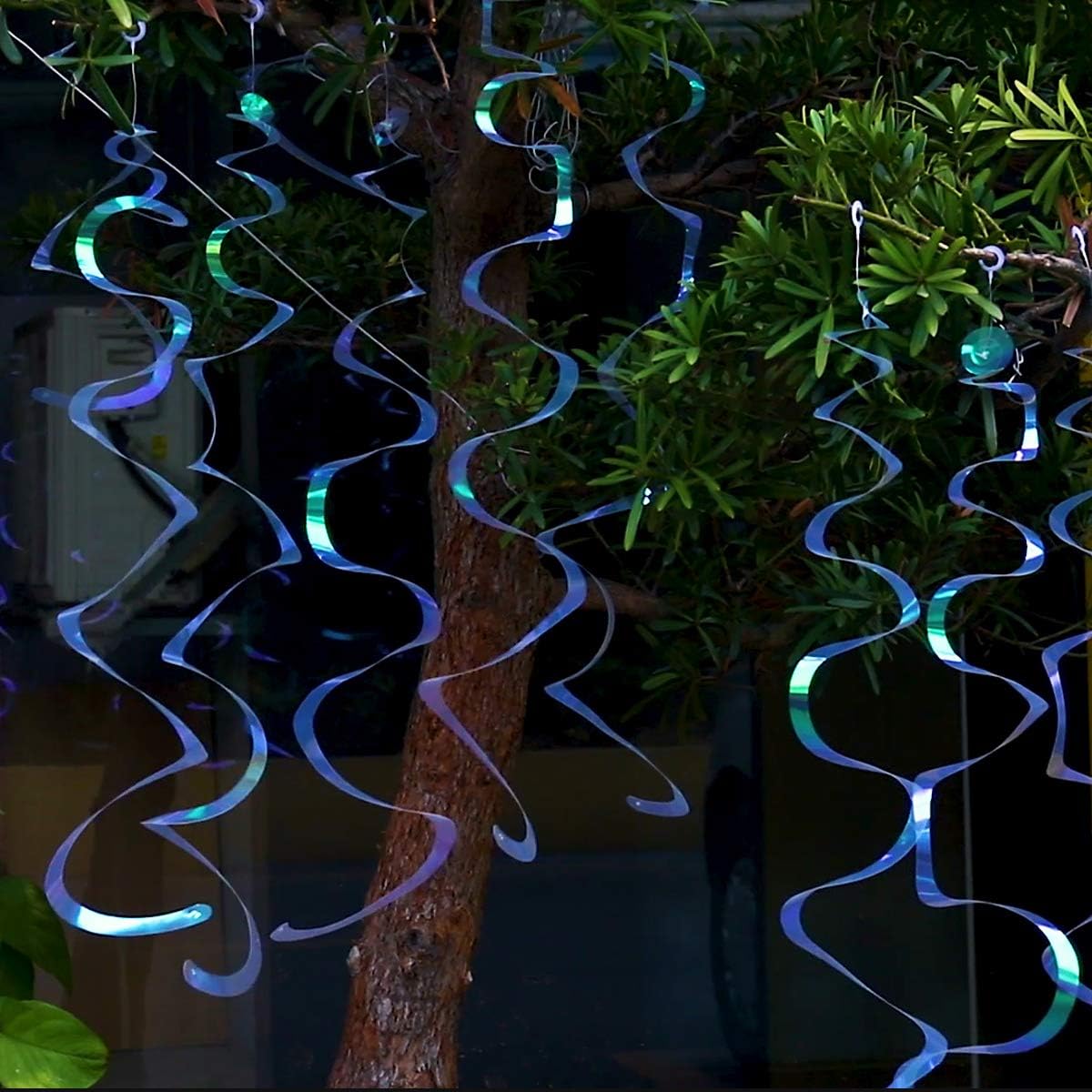 Iridescent White Swirl Hanging Decorations, Shimmer Plastic Streamer for Ceiling, Party Supplies for Birthday Graduation Bachelorette Wedding Baby Shower Graduation Christmas New Year