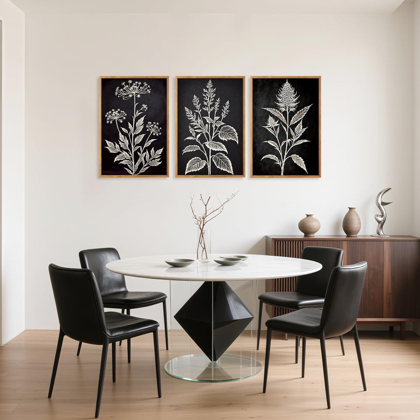 HPNIUB Vintage Floral Framed Canvas Wall Art Set, Minimalist Botanical Wall Decor, Nature Inspired Wildflower Leaf Wall Painting, Farmhouse Neutral Artwork for Living Room, Bedroom, Office-16 x24 x3