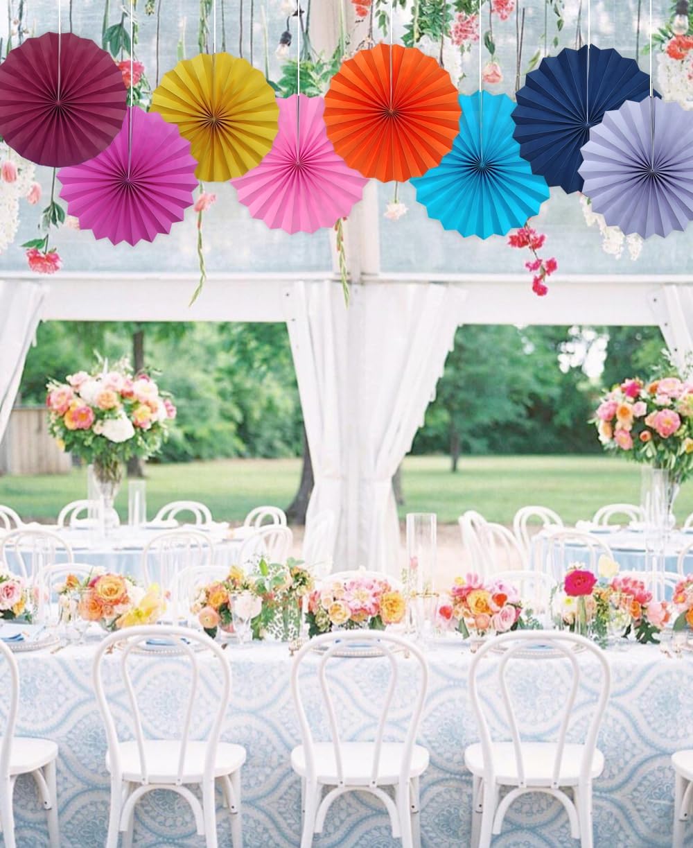 Red Hanging Paper Fans,Red Accessories Paper Decorations for Party,Valentines Day Decorations,Photo Booth Props Decor,12in Hanging Paper Fans 30 Color DIY Set (Magenta)