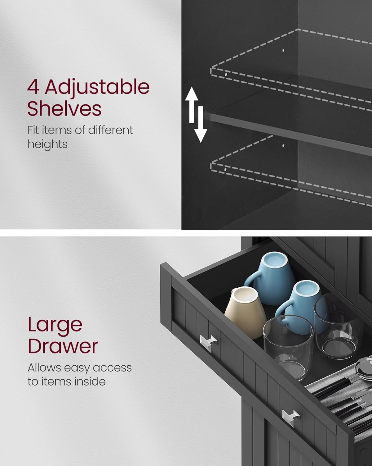 VASAGLE Pantry Cabinet, 71.7-Inch High Freestanding Tall Cupboard Storage Cabinet with a Drawer, 2 Cabinets, 4 Adjustable Shelves, 6 Door Shelves, for Living Room, Kitchen, Ink Black UBBC561B12