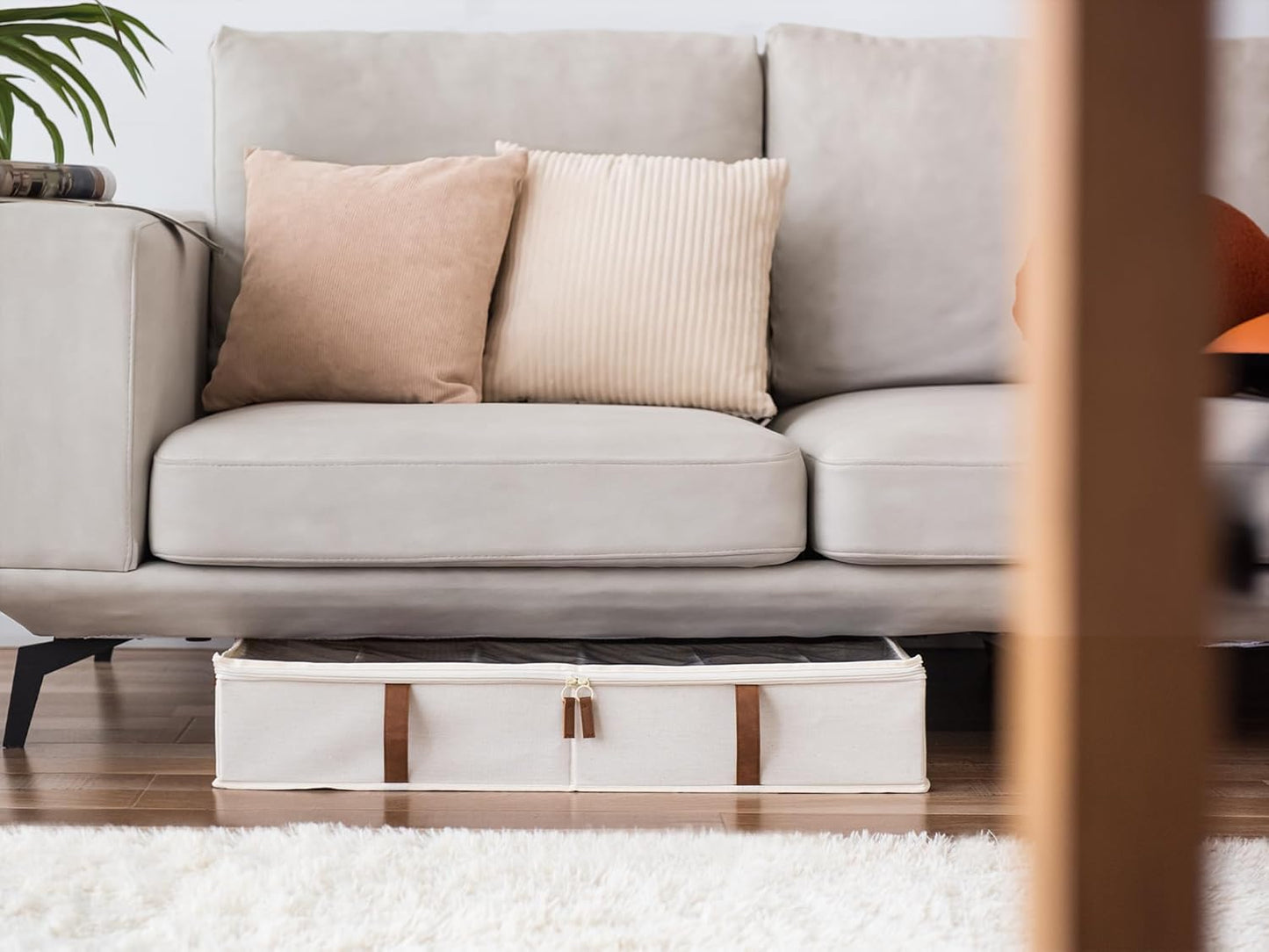 StorageWorks Shoe Organizer Under Bed for Closet, 2-Pack Ultra-thick Fabric Shoe Storage Containers with Bottom Support and Adjustable Dividers, Fits up to 24 Pairs, Beige