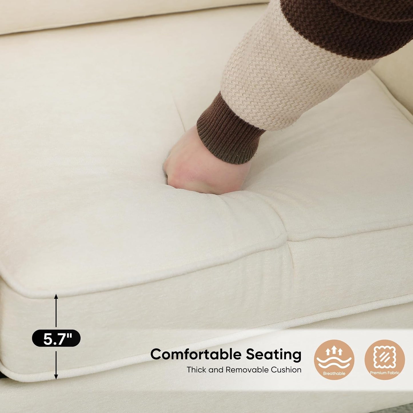 Accent Chair for Living Room, Mid Century Modern Reading Chair for Bedroom, Upholstered Armchair with Side Pockets, Comfy Single Sofa Side Chair for Office, Apartment, Small Room, Beige