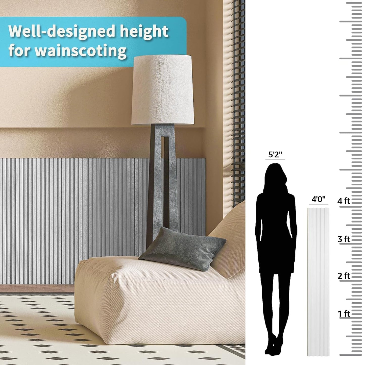 Art3d WPC Wainscoting Panels, 16-Pack 48 x 6 Inch 3D Wall Accents for Interior Wall Decor, Living Room, Bedroom, White