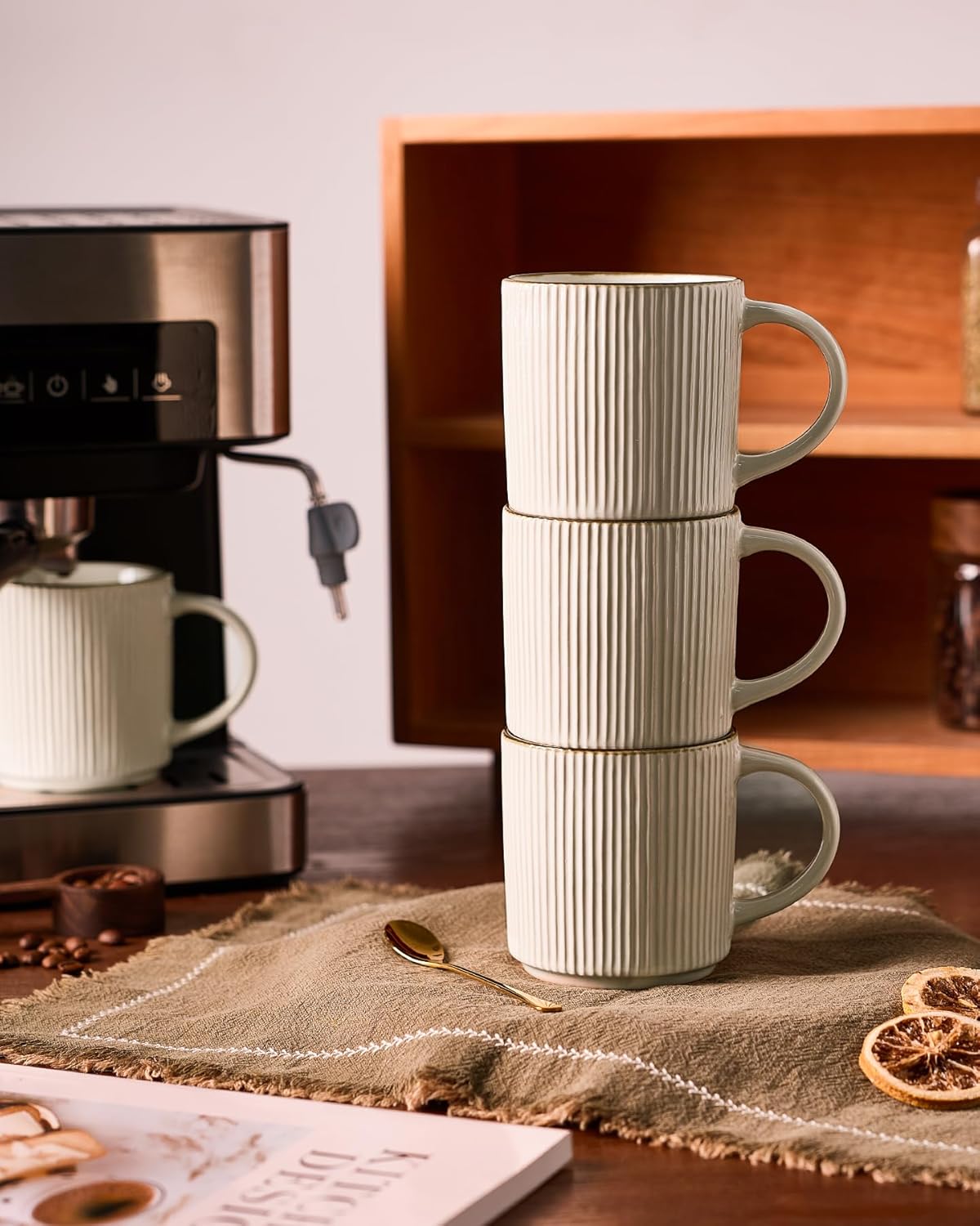 famiware Coffee Mug Set for 4, Star 12 oz Catering Mugs Cup Set with Handle for Coffee, Tea, Cocoa, Milk - Ceramic Stoneware Drinkware Set, White