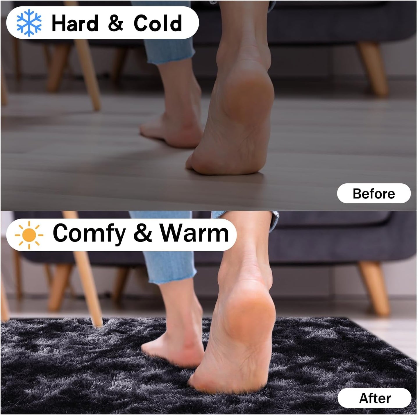 Rezutan Rugs for Living Room, Area Rug 6x9 Fluffy Rug Carpet, Soft Shaggy Modern Floor for Kids Boys Girls Bedroom, Plush Fuzzy Dorm,(Black Grey Tie-Dyed,6ft x 9ft)