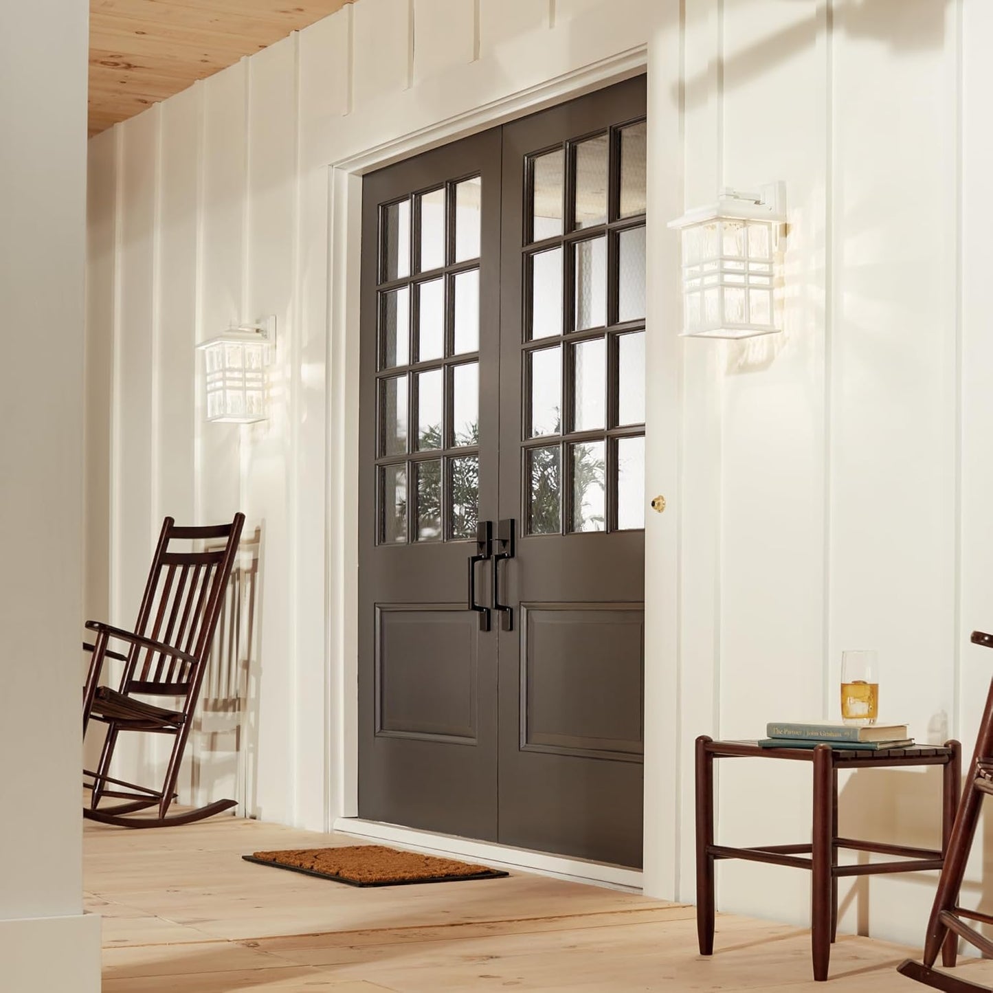 Kichler Beacon Square 14.25" Outdoor Wall Light in White, 1-Light Exterior Wall Sconce with with Clear Hammered Glass, (14.25" H x 8" W), 49830WH