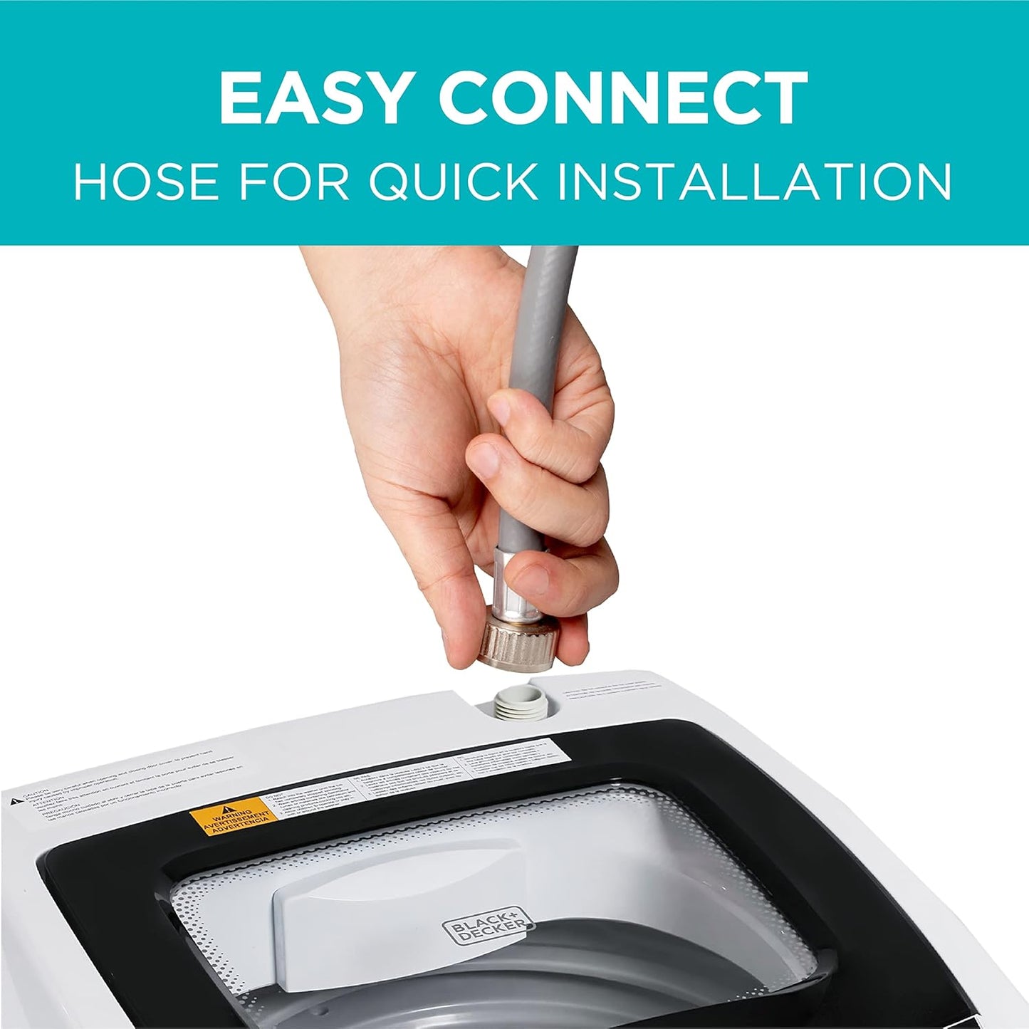 BLACK+DECKER 0.9 Cu. Ft. Portable Washer, 6.6 lb. Capacity Washing Machine for Homes & Apartments, 5 Wash Cycles, Quick Connect Sink Adapter and Drain Hose Included, Transparent Lid, BPWM09W, White