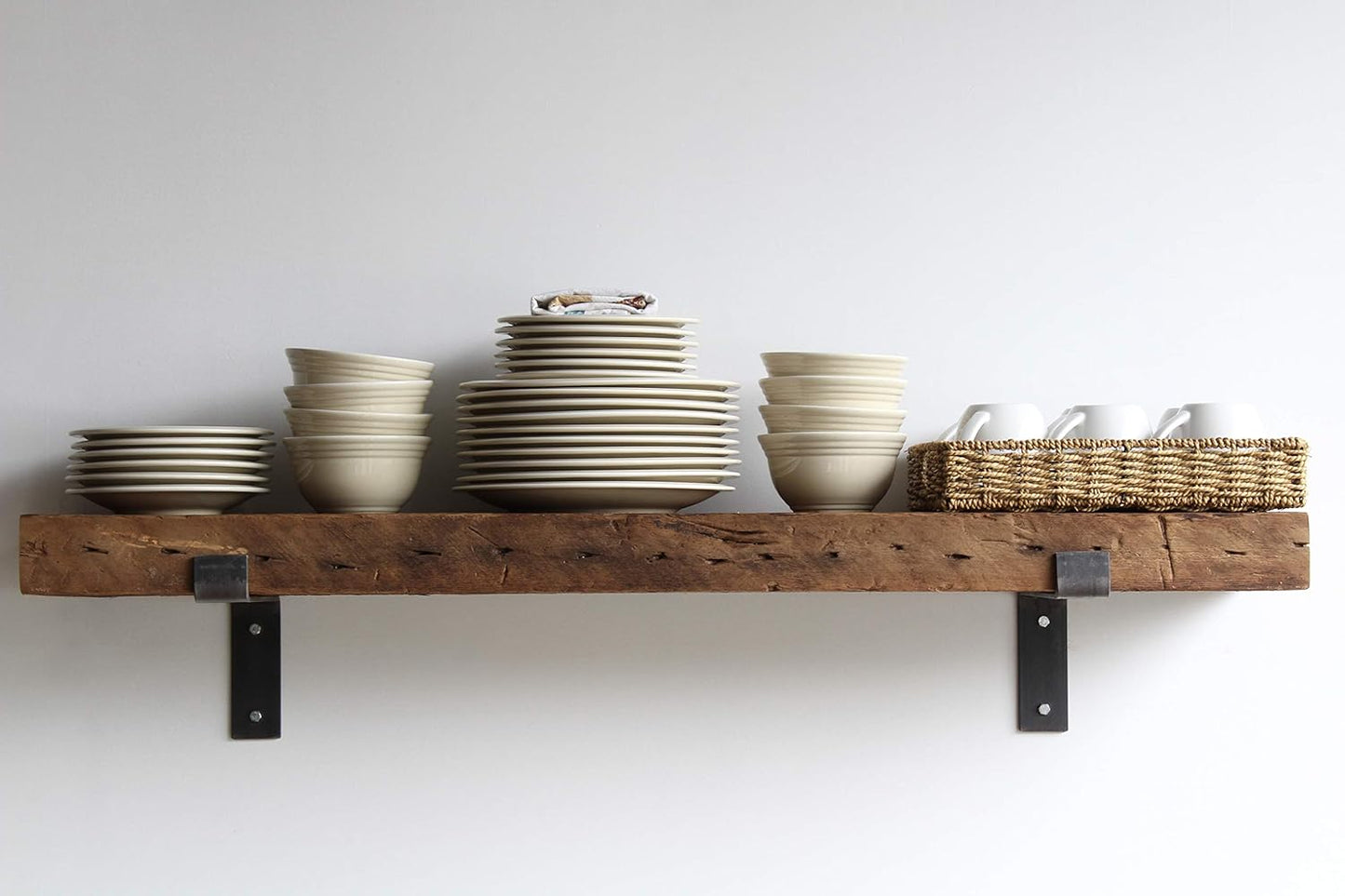 Urban Legacy Reclaimed Barn Beam Deep Shelves | Deep Shelves with Brackets Included, Set of 2 | (Natural Full Profile Bracket, 48" x 11" x 3")