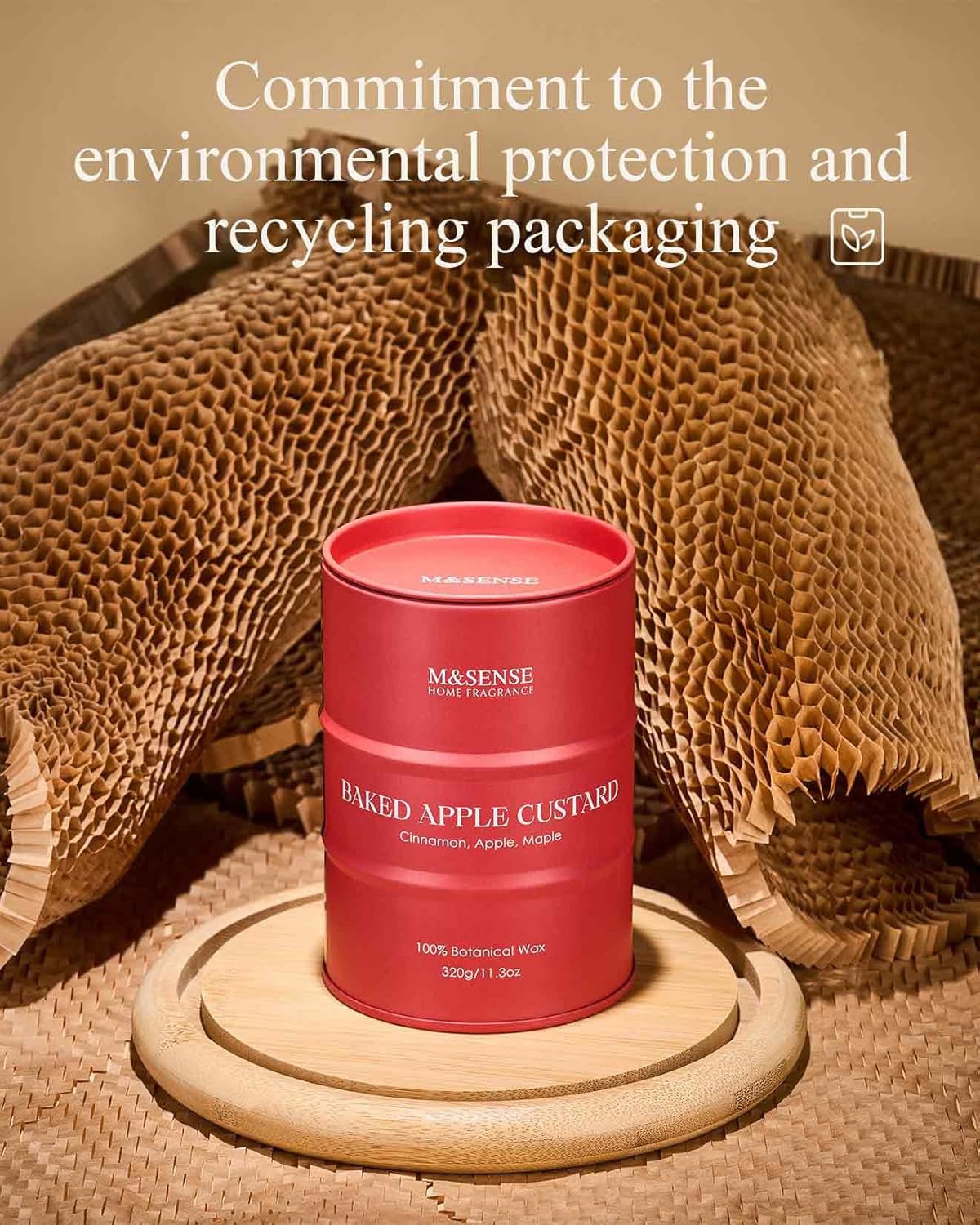 M&SENSE Baked Apple Scented Candles Natural Non Toxic, Aromatherapy Candle for Stress Relief Meditation Relaxing, Housewarming Gifts for Women Men, 11.3oz 70 Hour Long Burning