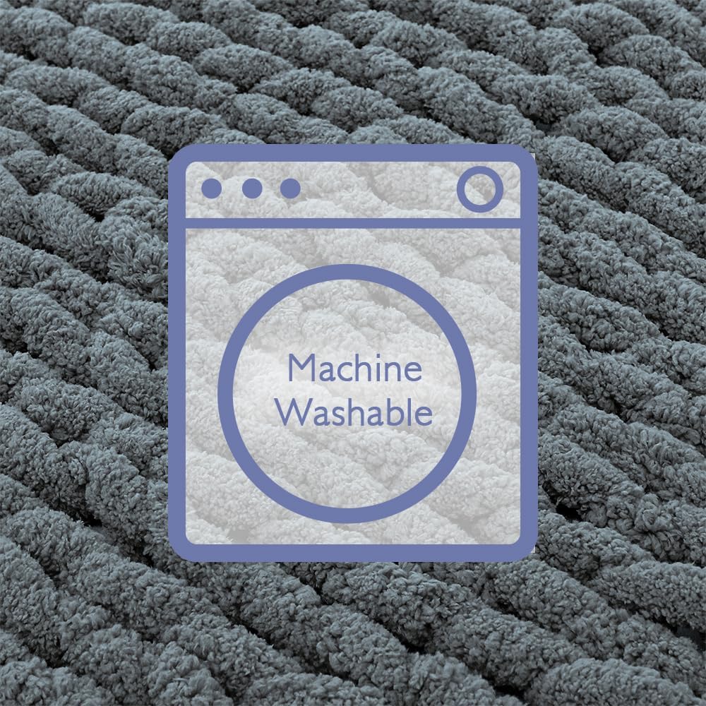 Bigacogo Chunky Knit Throw Blanket for Couch, 51x63 inches, 100% Hand Knitted with Thick Jumbo Chenille Yarn, Cozy Soft Large Rope Knot Cable Crochet Blankets for Sofa Bed Living Room, Iron Gray