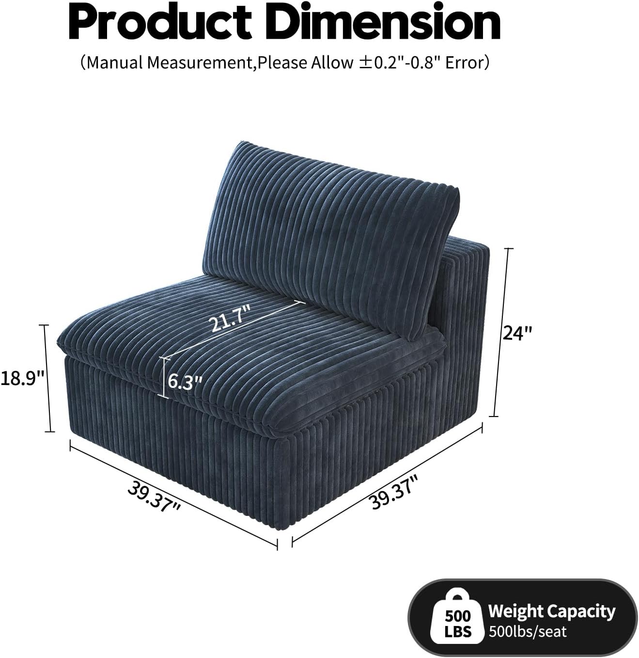 Ottoman, Modular Sectional Sofa,Cushion Covers Removable, Minimalist Couch for Modern Living Room Sofa Sets for Office House,Bedroom and Apartment,No Assembly Required,Blue