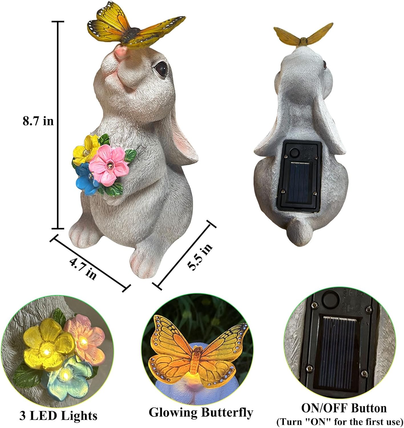 YODY Solar Garden Statues Outdoor Decor- Yard Decorations for Patio, Balcony, Backyard, Lawn Ornaments - Rabbit Figurines with LED Light- Unique Birthday House Warming Gifts for Women, Mom, Grandma
