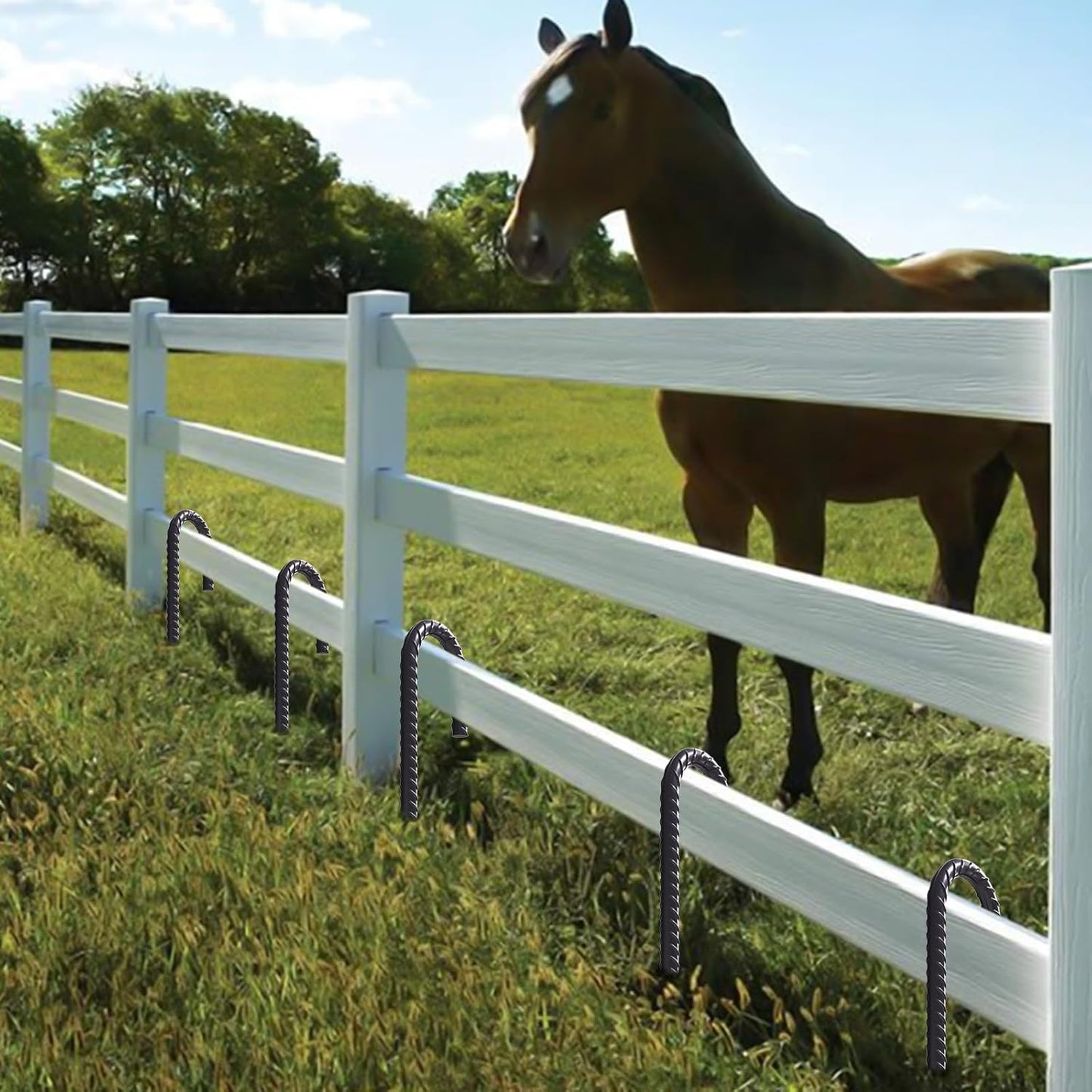 AAGUT 24Inch Rebar Stakes 20Pcs Heavy Duty 1/2 Inch J Hook Fence Anchors Curved Steel Garden Stake Yard Spikes with Sharp End for Camping Tent,Black Powder Coated