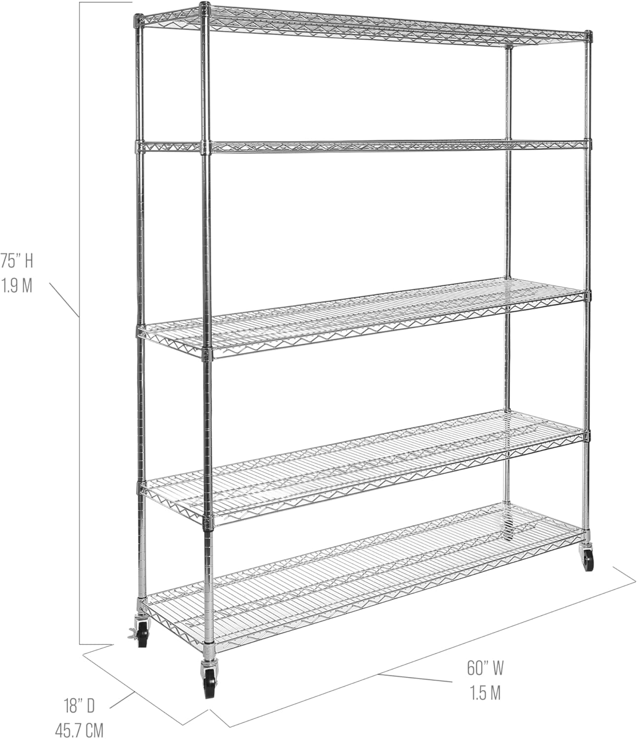 Seville Classics UltraDurable Heavy Duty NSF Solid Steel Wire Rack Storage Unit Organizer for Garage, Warehouse, Office, Restaurant, Classroom, Kitchen, 5-Tier Shelving, 60" W x 18" D