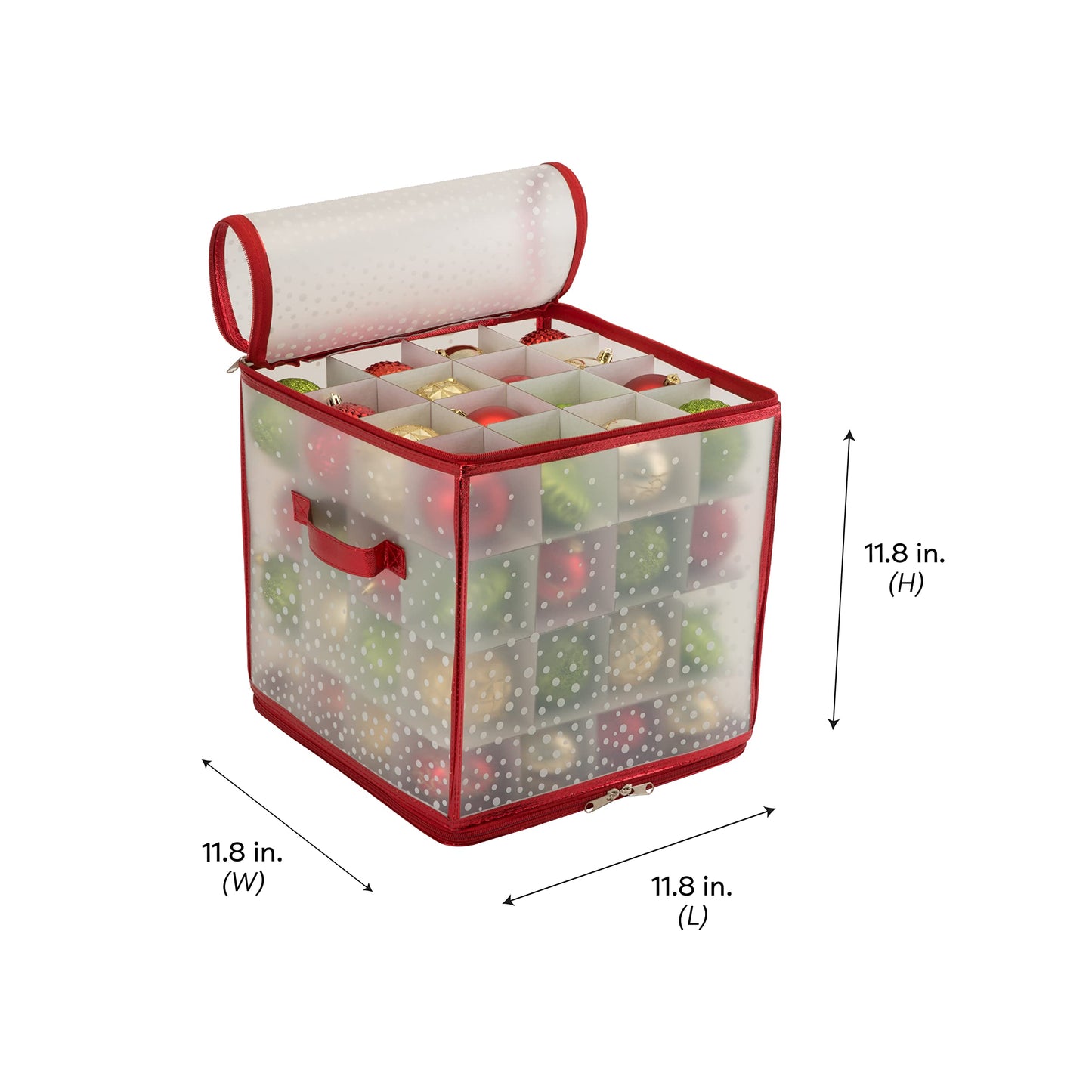 Simplify 64 Count Ornament Storage Box | Plastic | Decorative Organizer | Storage Bin | Red | L12 x