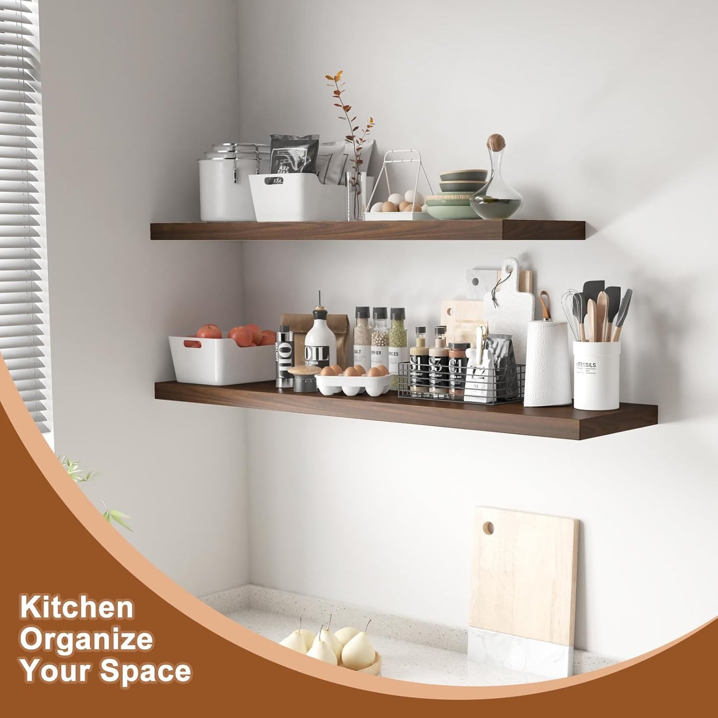 12 Inch Deep Floating Shelves for Wall 3 Pack Floating Shelves Large Storage Space Wall Mount Shelf for Living Room Kitchen Bathroom 36" W x 12" D x 1.2" H Rustic Brown