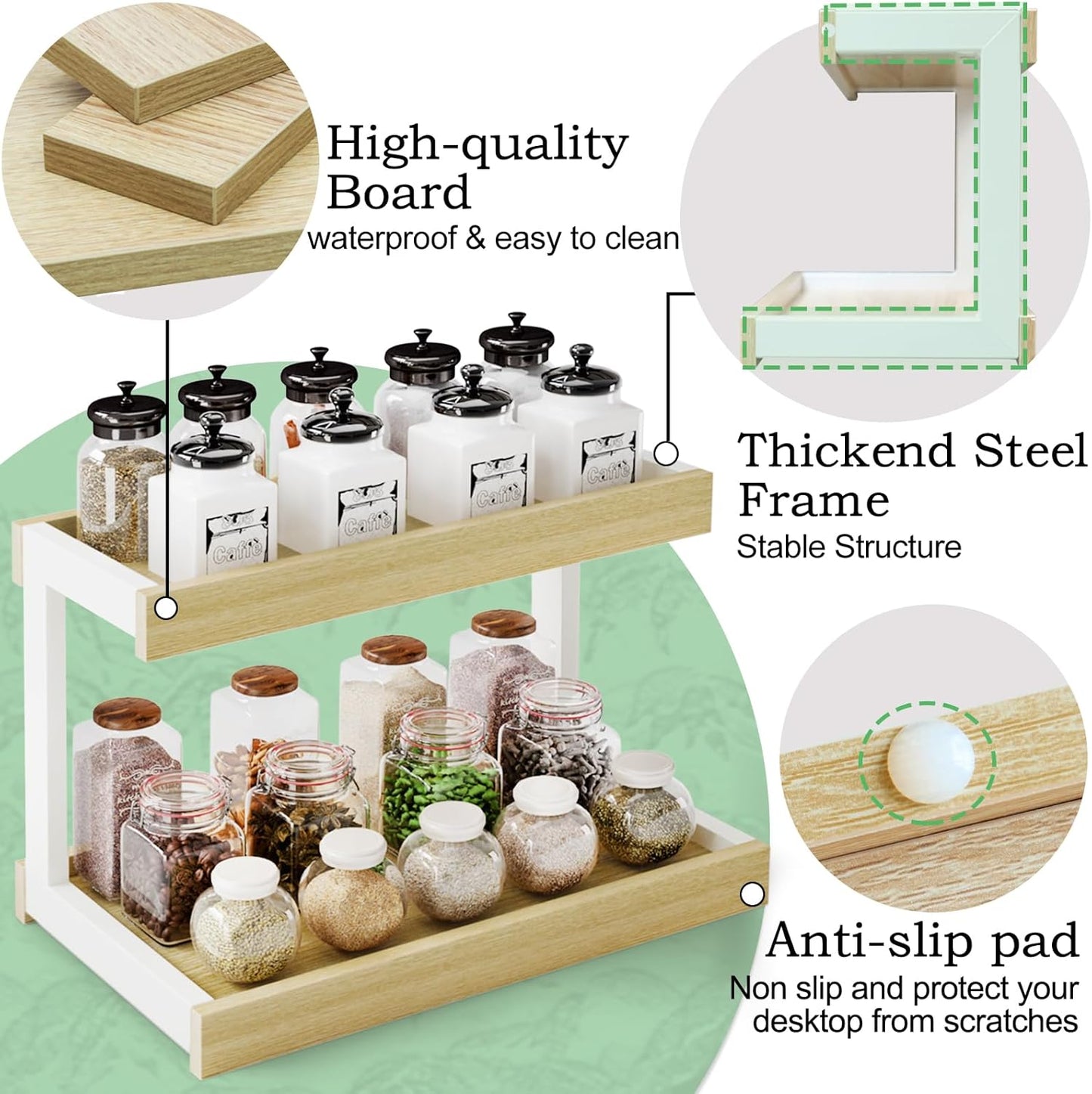 MARTY 2 Tier Spice Rack Organizer for Countertop, 15.8''L Coffee Station/Bathroom Organizer Countertop, Counter Shelf Desktop Storage Organizer for Kitchen, Bedroom, Office