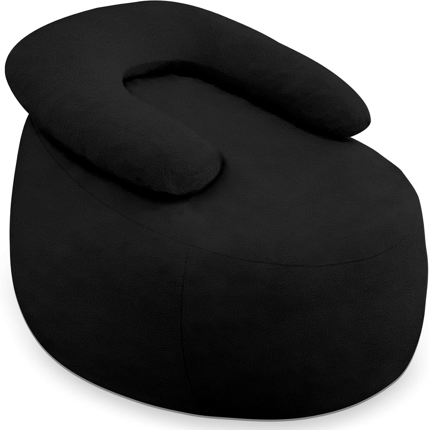HABUTWAY Bean Bag Chair with U-Shaped Pillow for Adult and Kids Big BeanBag Chair with Filling Ultra Soft Teddy Fleece Couch Chair with Washable Cover for Living Room Bedroom Office, Black & Black