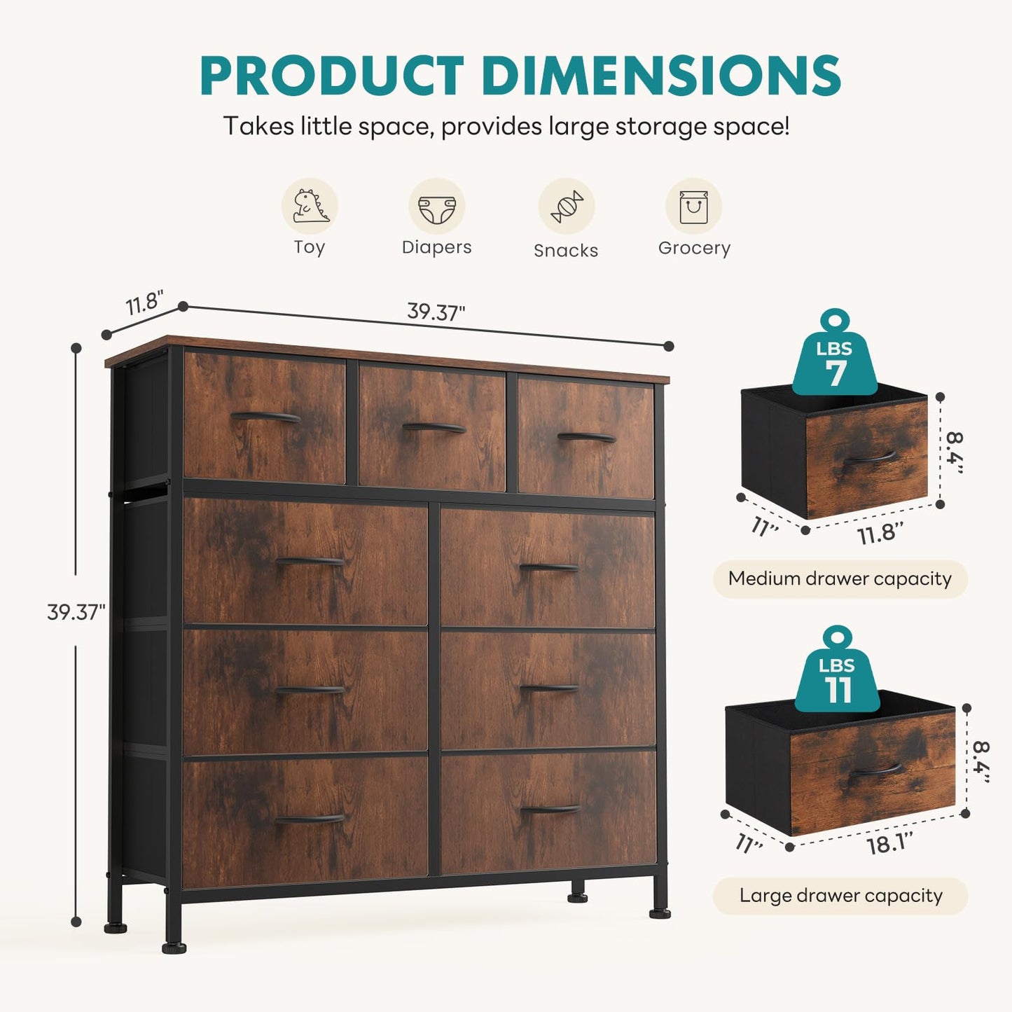 OLIXIS 9 Drawer Tall Dresser for Bedroom, Closet Organizers and Storage