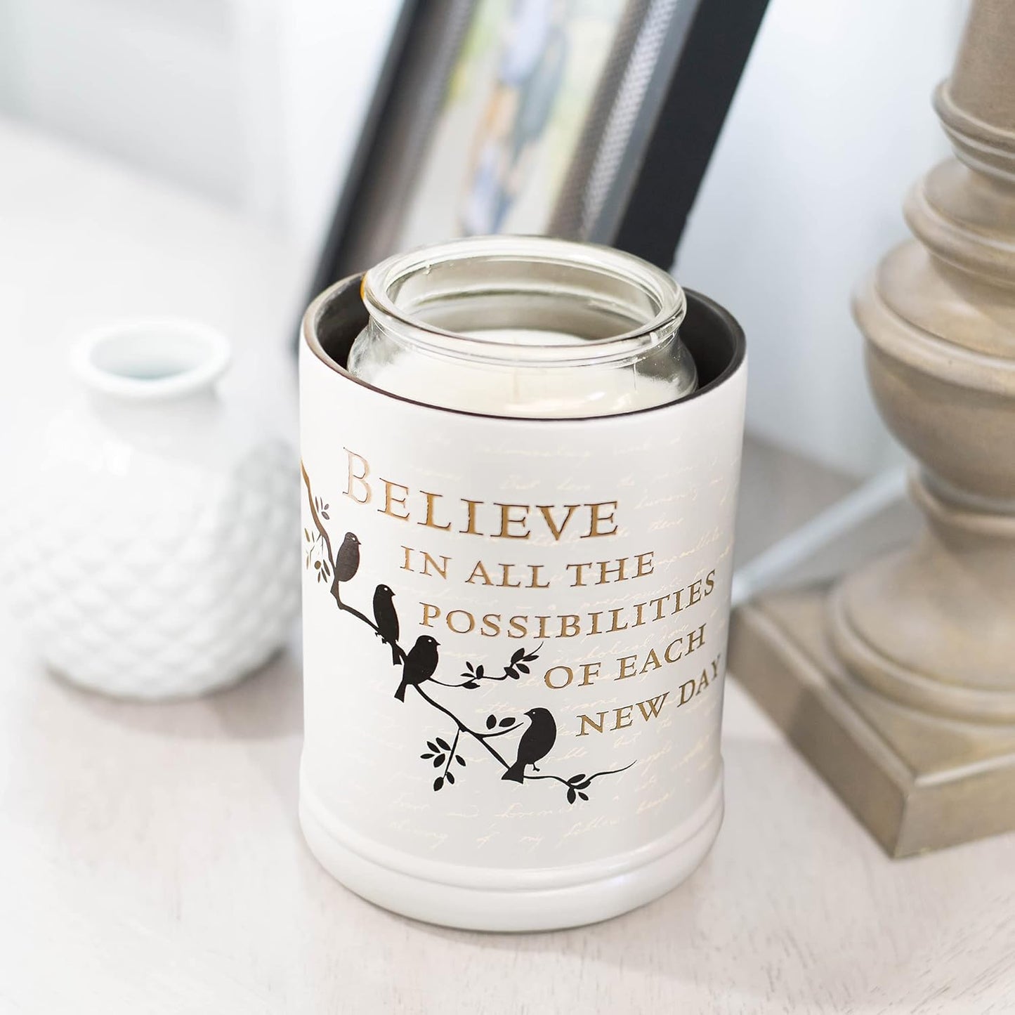 Elanze Designs Birds on a Tree Grey Believe Ceramic Stoneware Electric Large Jar Candle Warmer