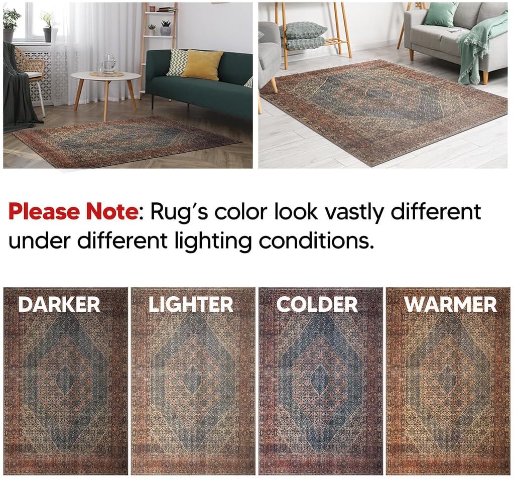 Keen Home Design 2x12 Rug - Machine Washable Runner Rug with Non-Slip Backing, Ideal for Hallway, Entryway, Kitchen, Laundry Room - Vintage, Easy Clean, Durable, Low Pile - (2'6" x 12')